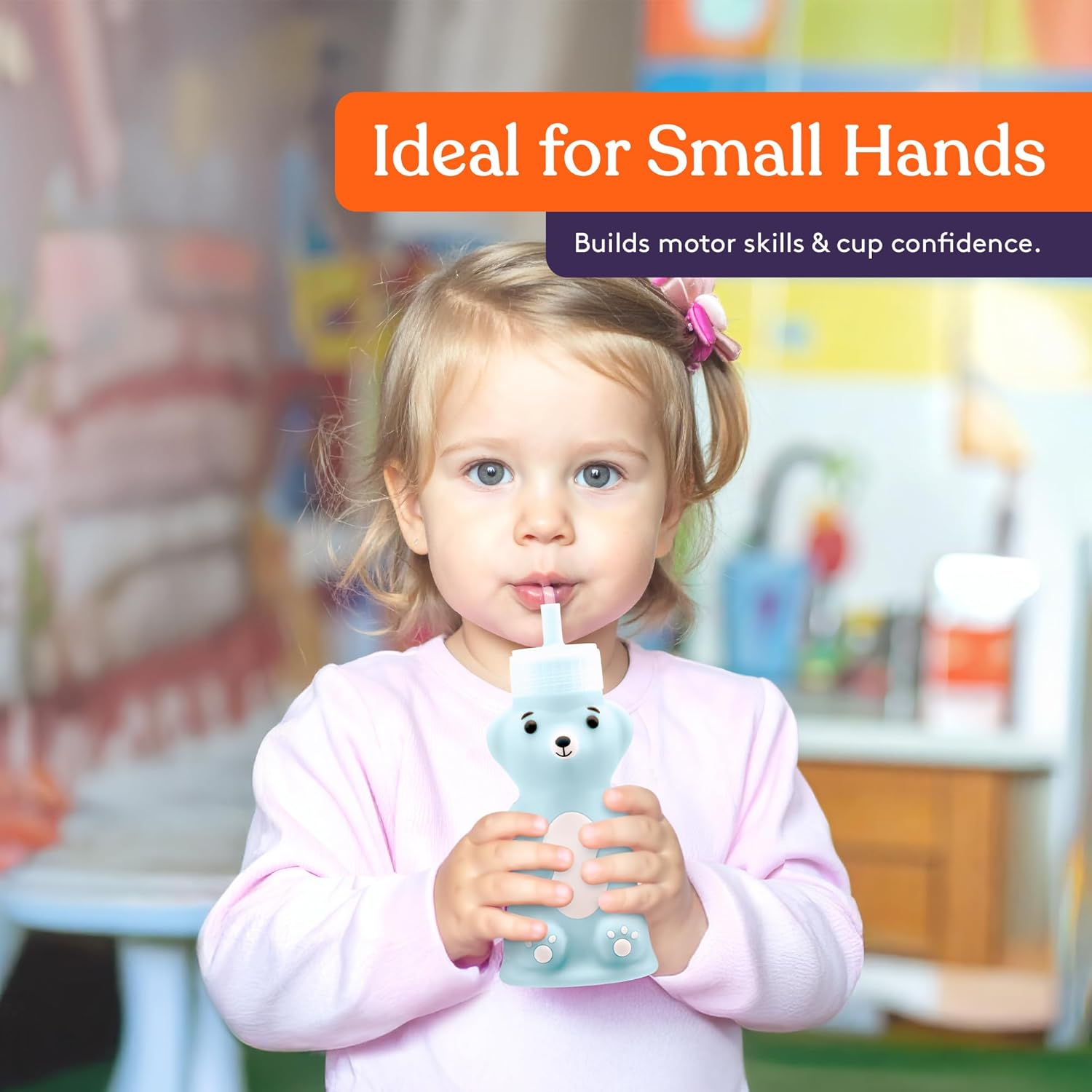 Special Supplies Honey Bear Straw Cup Long Straws, Squeezable Therapy and Special Needs Assistive Drink Container, Spill Proof and Leak Resistant Lid (Pack of 1 Bottle and 3 Straws) image number 5