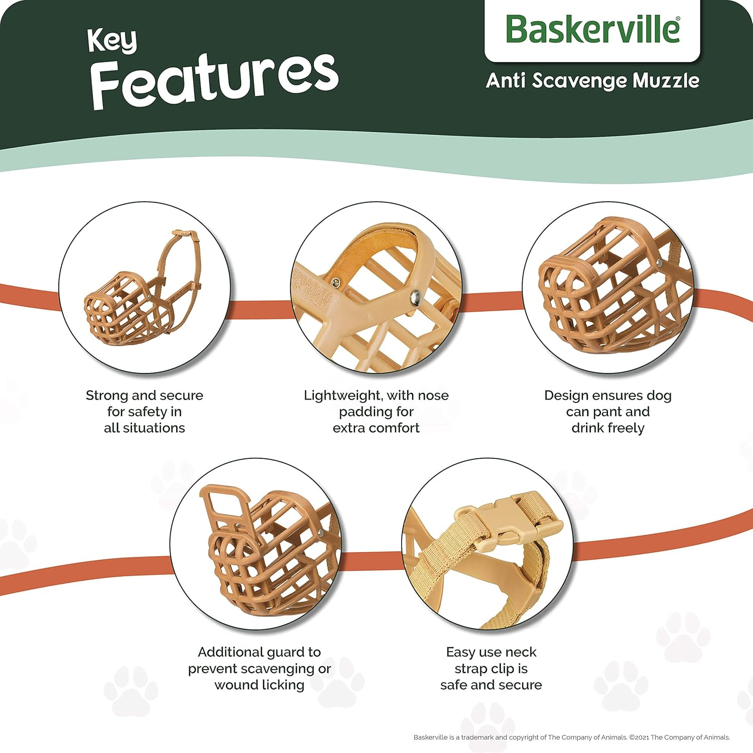 Safe Baskerville anti SCAVENGE Muzzle, Size 1, Dog Can Pant and Drink, Prevents Biting and Food Waste Scavenging, Ideal for Longer Nosed Dogs, Breathable Dog Training Muzzle for Small Dogs(Brown) image number 4