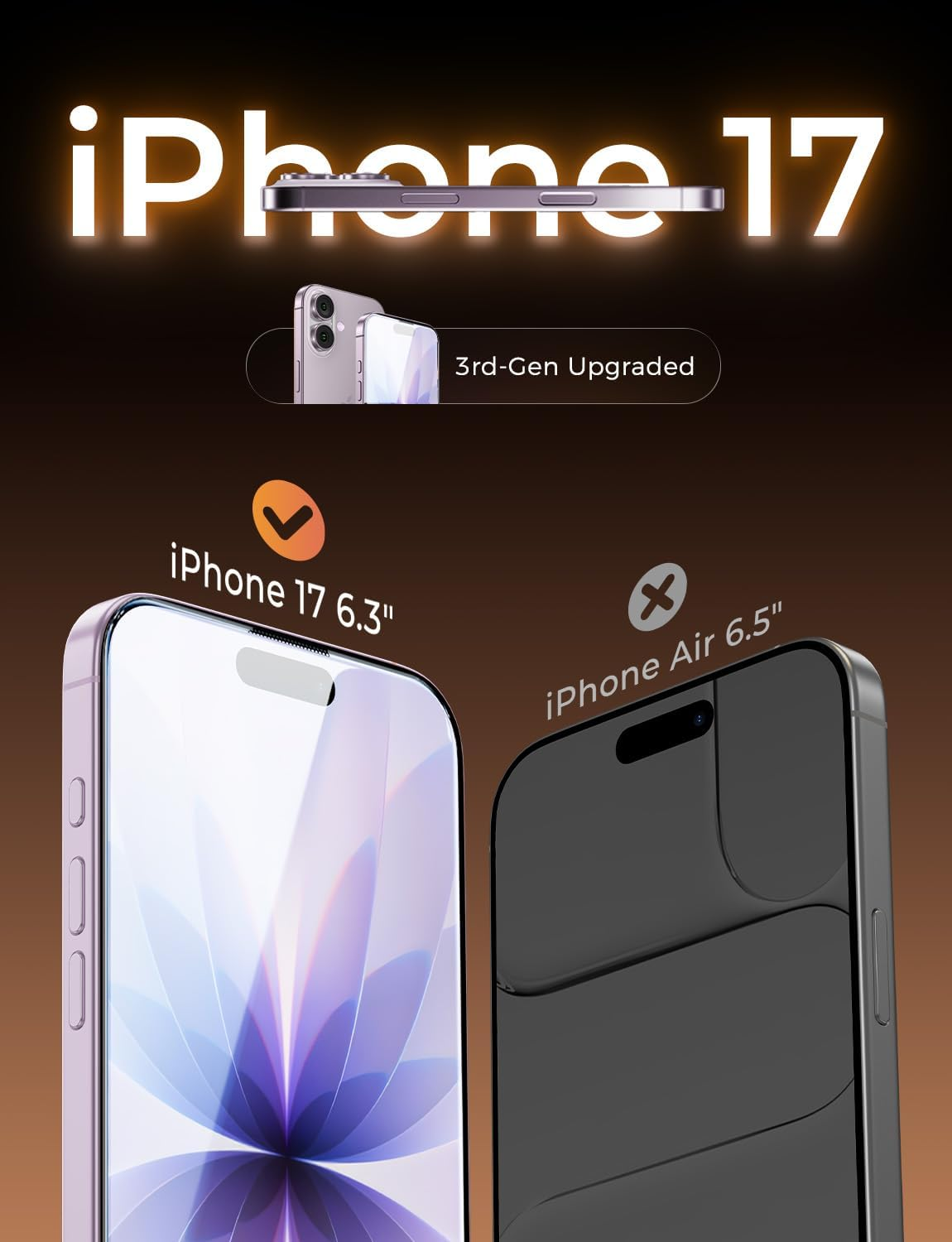 MAGIC JOHN 3Rd Gen Upgraded 2 Pack for Iphone 17 Screen Protector 6.3 Inch, HD Clear, (No Pro) Shatterproof Tempered Film, Auto Dust-Elimination, Bubble Free, Easy Installation image number 6