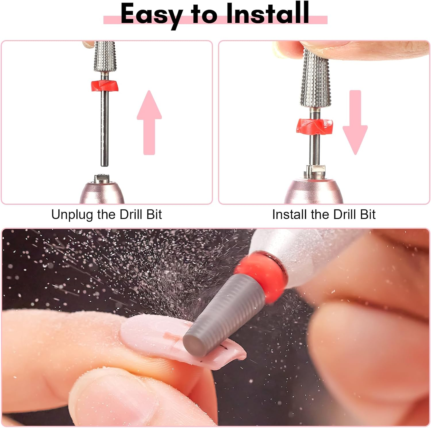 Makartt 5 in 1 Nail Drill Bits,3/32" Shank Tungsten Carbide Tapered Drill Bits for Nails Fast Removing Acrylic Nail Hard Gels Cuticle Professional Nail Efile Bit for Nail Drill Machine(Fine, Silver) image number 3