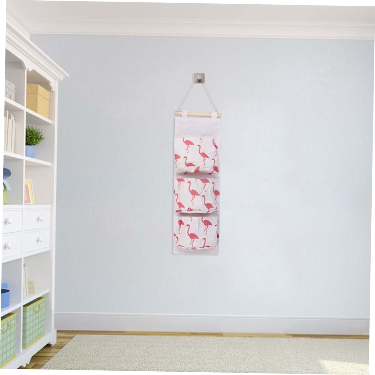 Hohopeti 2Pcs Flamingo Canvas Storage Bag Wall Hanging Storage Cotton Fabric Home Organizer Easy to Use