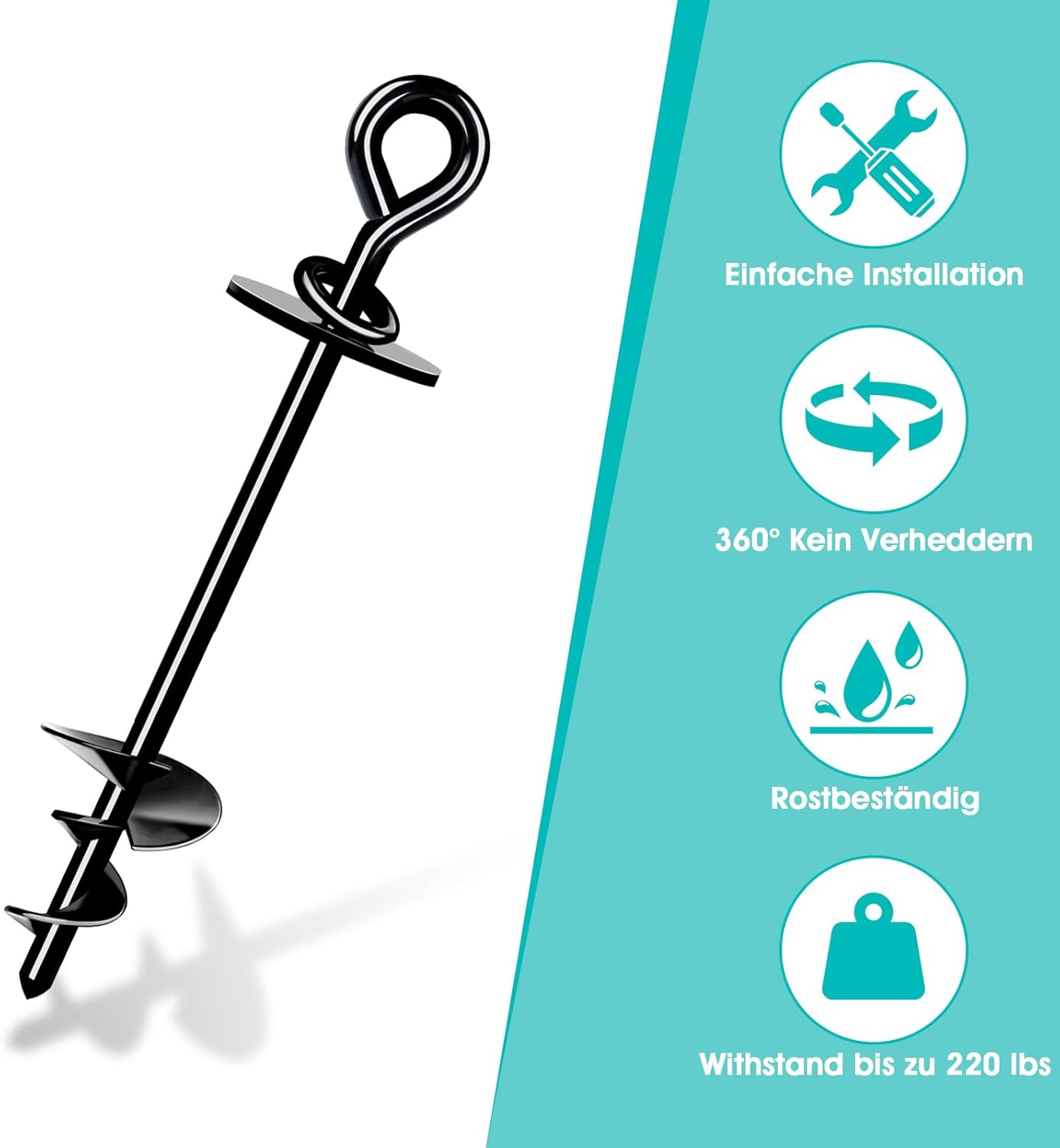 Ground Anchor Dog, Ground Anchor for Screwing in for Small, Medium, Large Dogs up to 220 Lbs, Spiral Blade Anchor Stake for Yard, Lawn and Beach (Rounded) image number 4