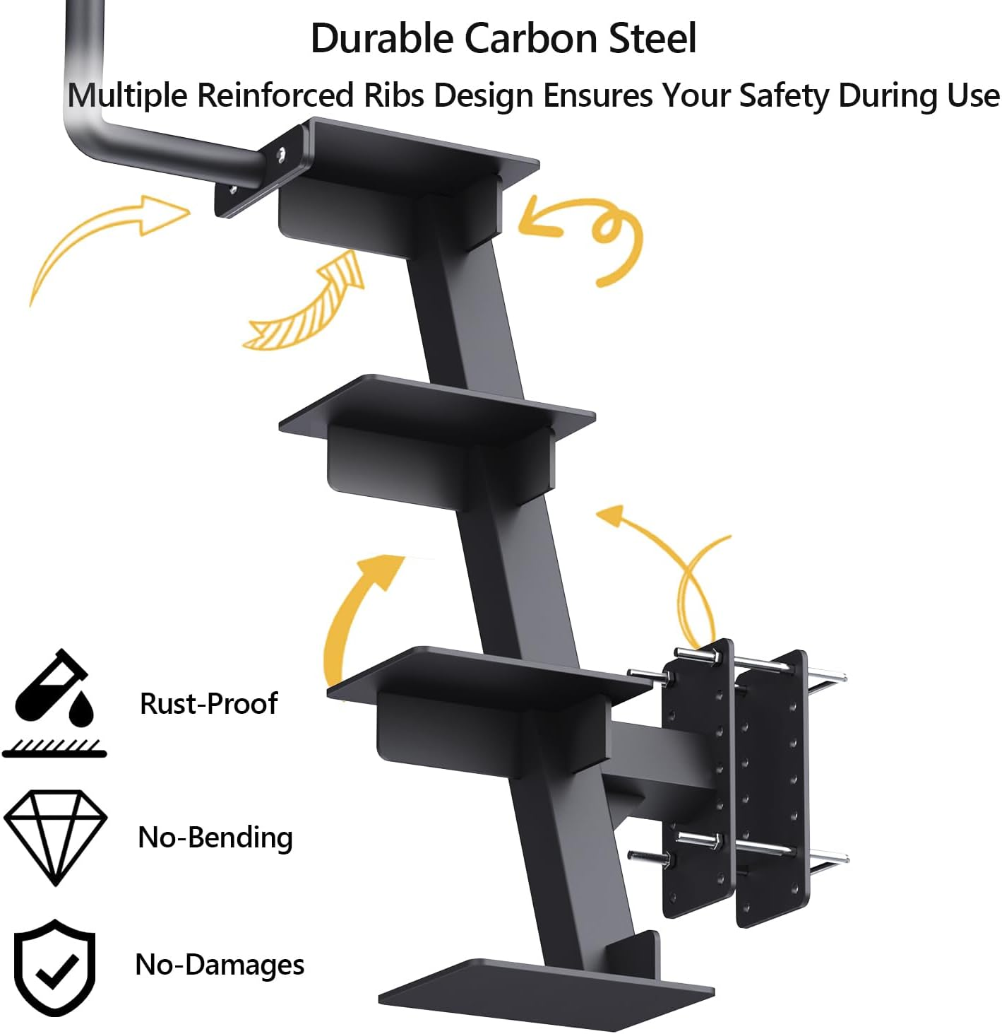 Trailer Steps with Handle, Four-Step Universal Boat Trailer Steps, Suitable for Various Types of Boat Trailer Frames, Black Heavy-Duty Trailer Step image number 1