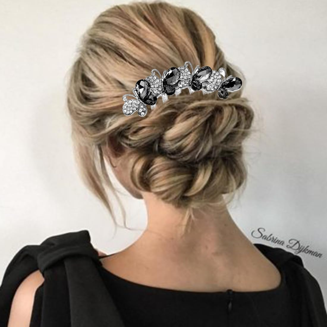 LYQNIHOB Hair Combs Pack of 1 with Rhinestones, Butterflies and Flowers - Accessories for Women and Girls, Ideal Gifts for Bridal Hairstyle, Elegant Hair Side Combs with Sparkling Details image number 4