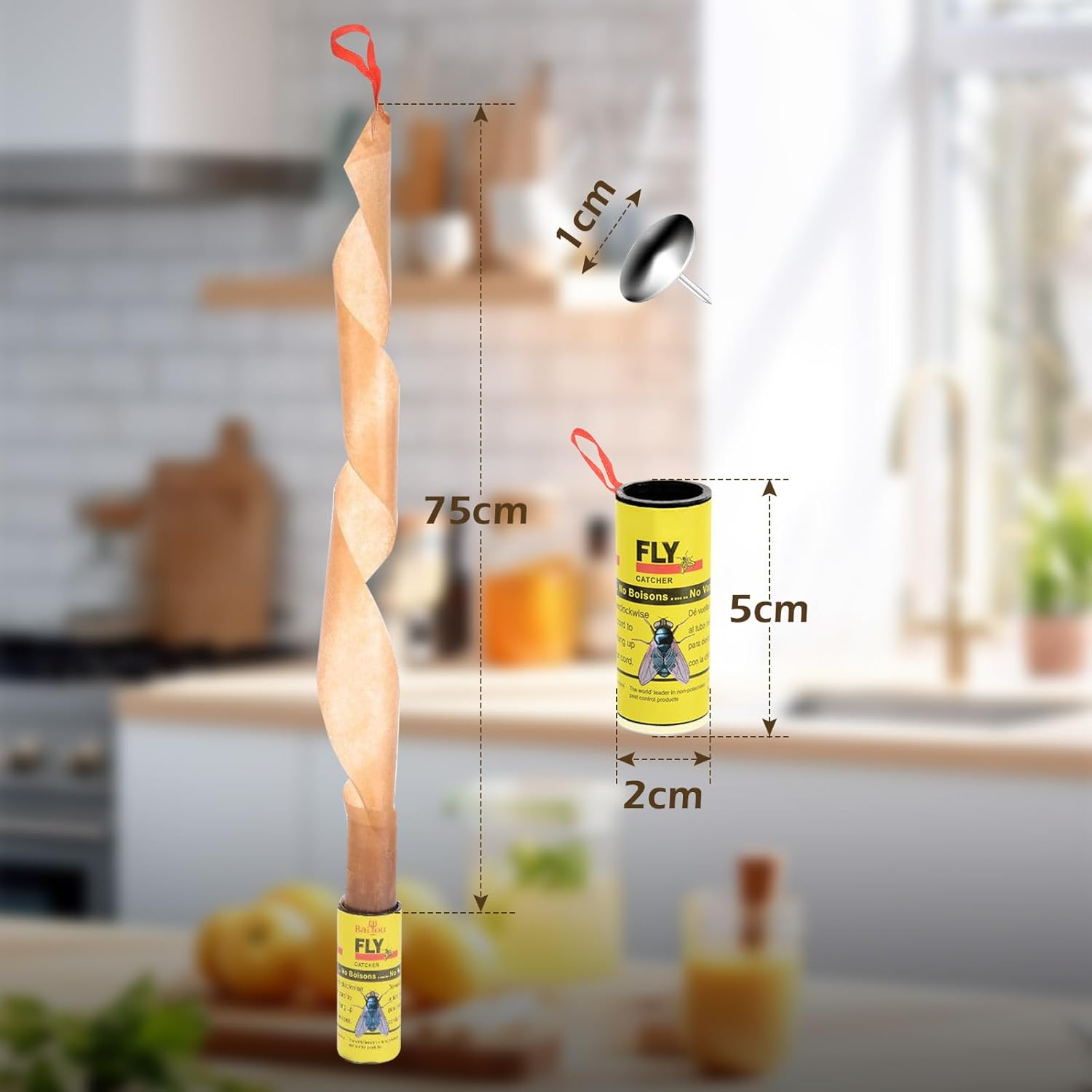 Bighan 24 Pcs Fly Paper Strips, Rolls Fly Paper Fly Ribbon Sticky Traps Hanging Insect Mosquito Traps Fly Catcher image number 3