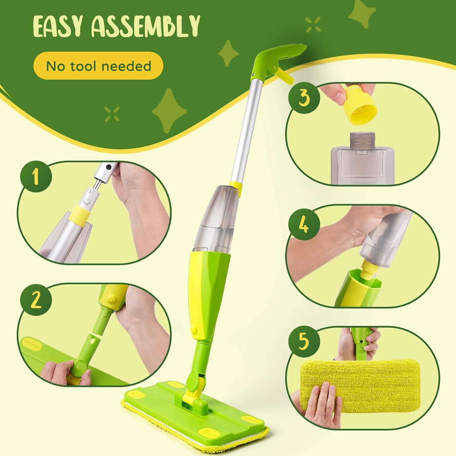 Spray Mop Toy Set for Kids,8 PCS Cleaning Toy Set for Toddler Aged 3+,With Refillable Bottle,Replacement Pads and Broom Head,Dustpan Set,Traceless Storage Rack,Montessori Toys, Kids image number 5