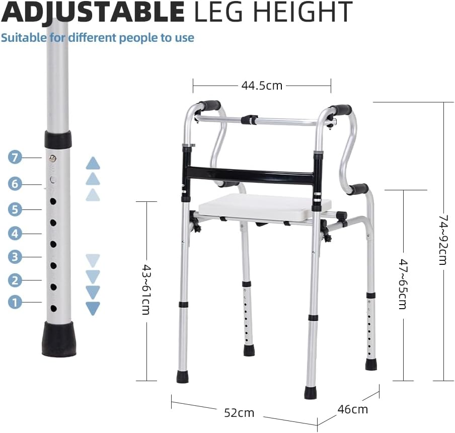 Folding Walker with Seat and Storage Bag,Adjustable Height, 2-In-1 Fixed，Cross Walk Modes, Portable Aluminum Alloy,Walkers for Seniors, Disabled, Mobility-Impaired Users image number 6
