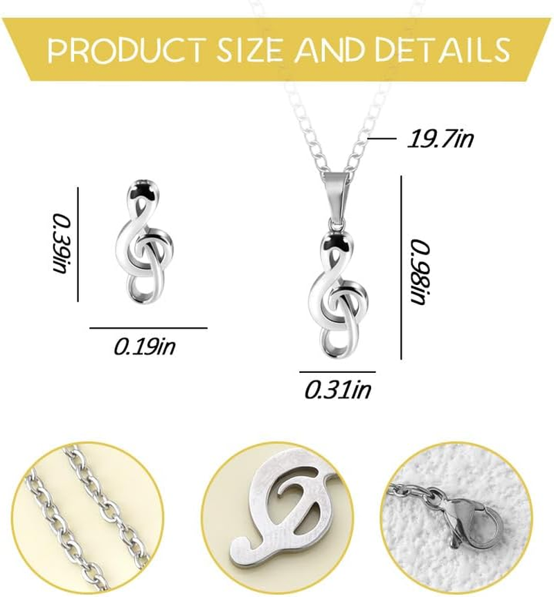 Music Note Necklace Earrings for Women Musical Treble Clef Necklace and Earring Set for Musical Lover Gifts Music Graduation Appreciation Gifts for Musician Theme Gift image number 2