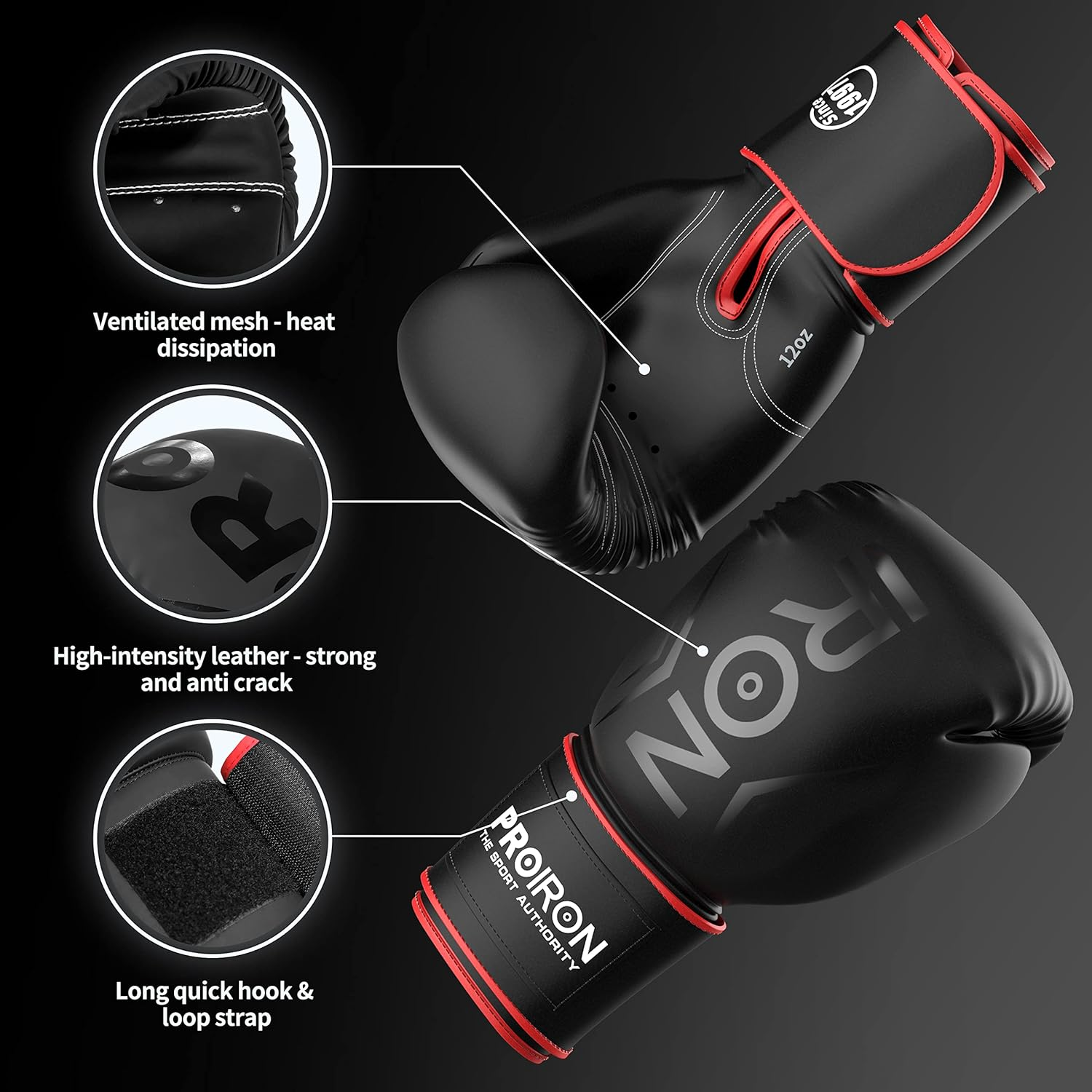 PROIRON Boxing Gloves MMA Punch Bag Training Mitts for Muay Thai, Sparring, Kickboxing, Fighting, Martial Arts, Workout Gloves 8Oz, 10Oz, 12Oz, 14Oz with Free Deodoriser image number 4