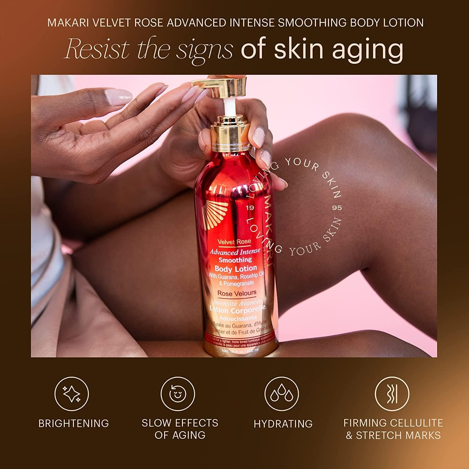 MAKARI Velvet Rose Advanced Smoothing Body Lotion - Firming & Tightening Moisturizer for Skin - Helps Fade Stretch Marks, Scars & Blemishes - Hydrating, Brightening & Smoothing Formula with Guarana, Rosehip Oil, Green Tea & Collagen - Anti-Aging, Skin Toning & Luxury Softness for Dry Skin - 16.8 Oz image number 1