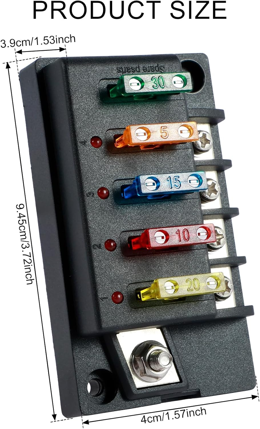 12V Fuse Block, Blade Fuse Box Holder with LED Indicator Waterproof Cover, Dust-Proof Fuse Box Holder, Safe Compact Car Marine Fuse Panel for Car Automotive Boat RV (4-Way) image number 2