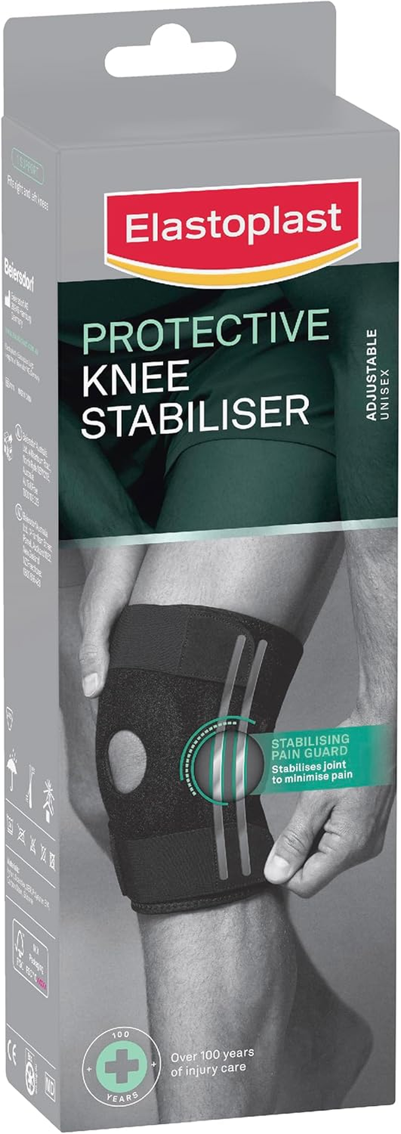 Elastoplast Protective Knee Stabiliser (1 Pack) | Firm Support for Weak or Injured Knees | Adjustable Knee Guard for Knee Pain | Compression Sleeve for Knees | Prevents Re-Injury
