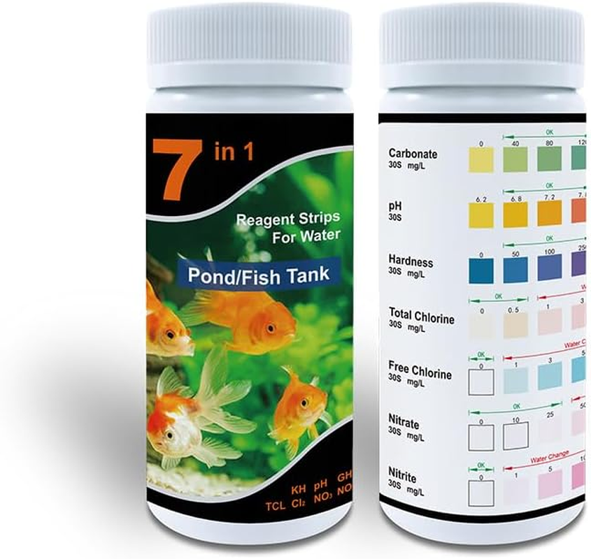 Aquarium Test Strips, 7 in 1 Fish Tank Test Strips, 100 Strips Aquarium Water Test Kit, Freshwater Test Kit for Test PH, Carbonate, Hardness, Total Chlorine, Free Chlorine, Nitrite, Nitrate