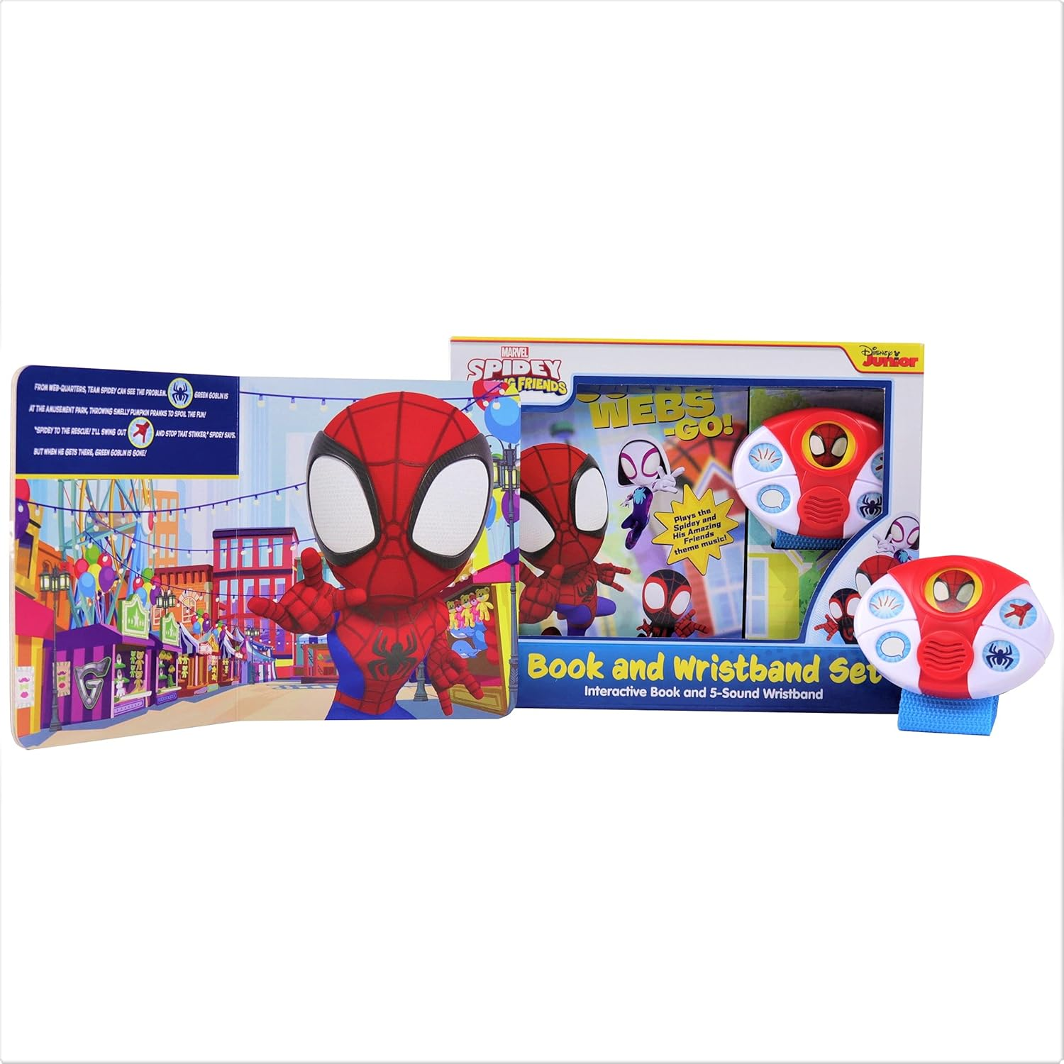 Marvel Spider-Man - Spidey and His Amazing Friends - Go-Webs-Go! Interactive Book and 5-Sound Wristband - PI Kids image number 1