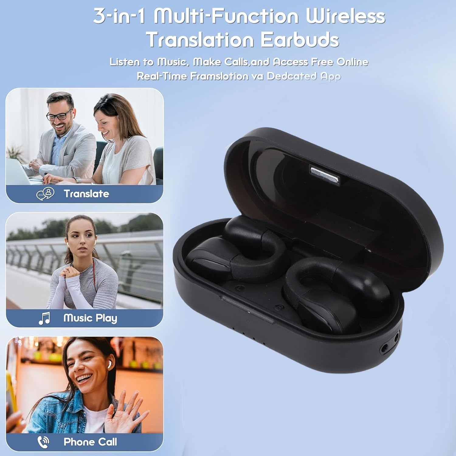 Wireless Smart Noise Reduction Headphones AI Translation Earbuds Real Time 164 Language Translator for Travel Learning image number 1