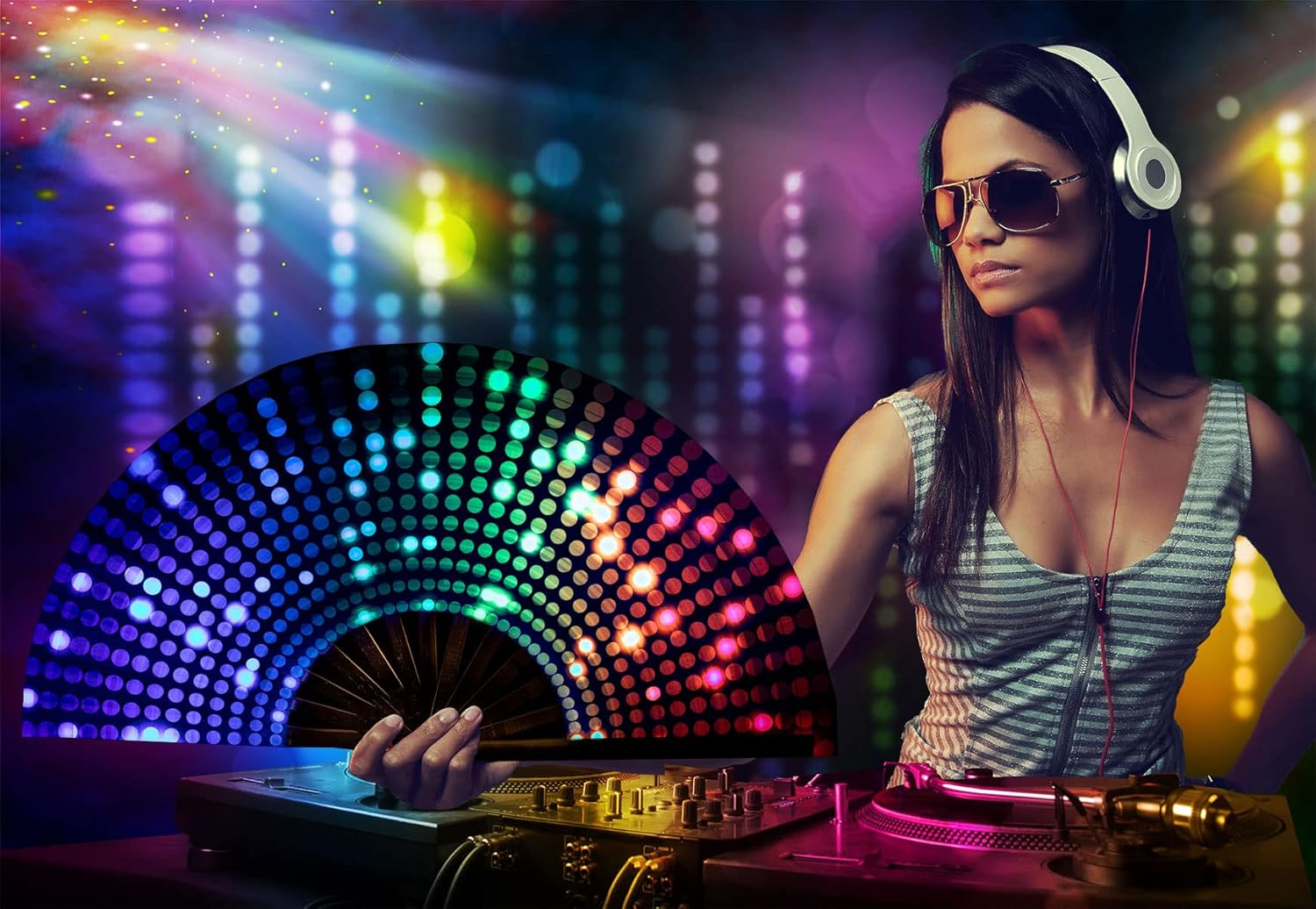 Amajiji Large Folding Hand Rave Fan for Women/Men, Chinease/Japanese Bamboo and Nylon-Cloth Folding Hand Fan, Hand Fan Festival Fan Gift Fan Craft Fan Folding Fan Dance Fan - Alien image number 2