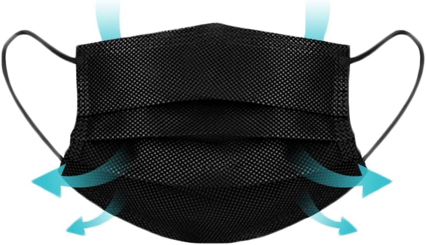 Disposable Black Face Masks for Children, 3-Ply Protection, Elastic Earloops, 100 Pack image number 5