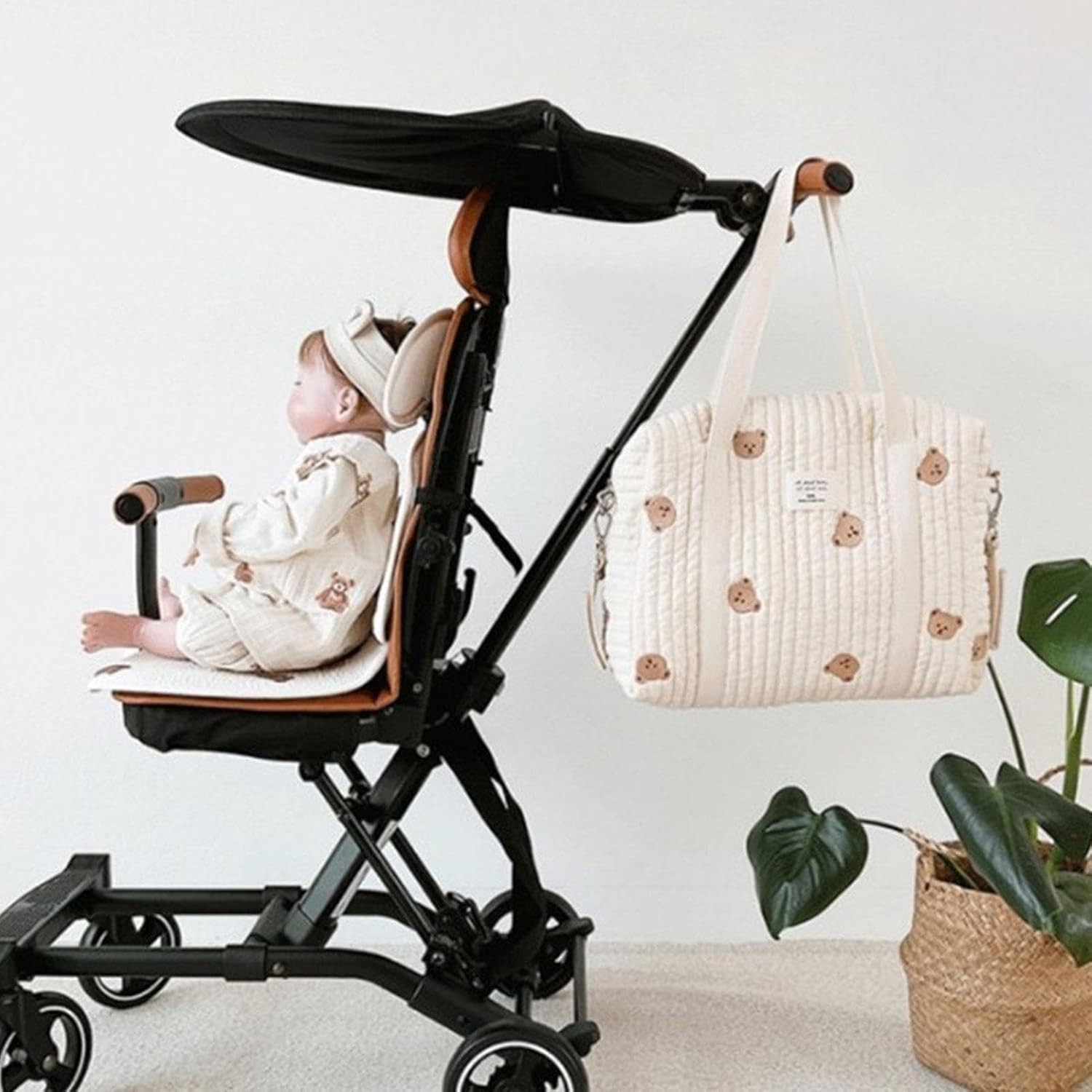 Baby Nappy Changing Tote Bag, Embroidery Baby Nappy Changing Tote Bag,Stylish Large Capacity Cotton Baby Changing Bag, Fashion Portable Quilted Cotton Bag for Weekend Vacation image number 2