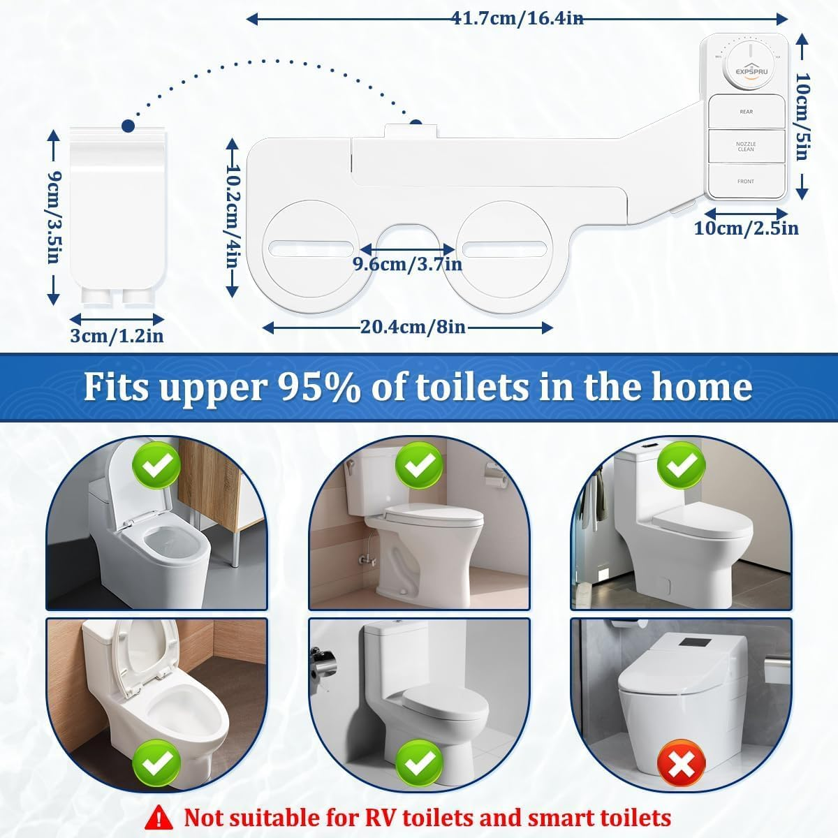 Expspru Bidet Attachment for Toilet,Self Cleaning Non-Electric Dual Nozzle (Frontal & Rear Wash),Ultra-Slim Cold Water Bidet Toilet Seat Attachment with Pressure Controls,White image number 2