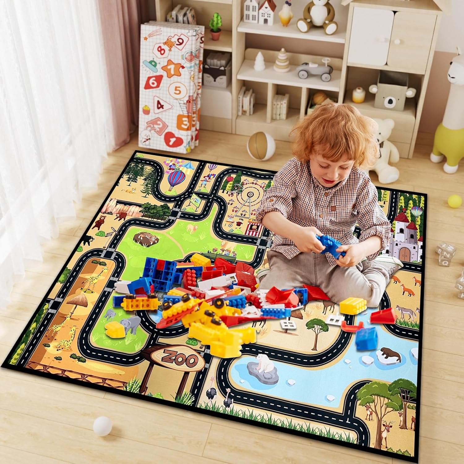 Kids Play Rug Carpet Town City Industrial Farm Road Car Mat 160X120Cm Kids Playmat Exercise Mat Learning Educational Area Rug for Children Boy Girl Kids Toddler Bedroom Playroom (Style C, 120X160Cm) image number 6