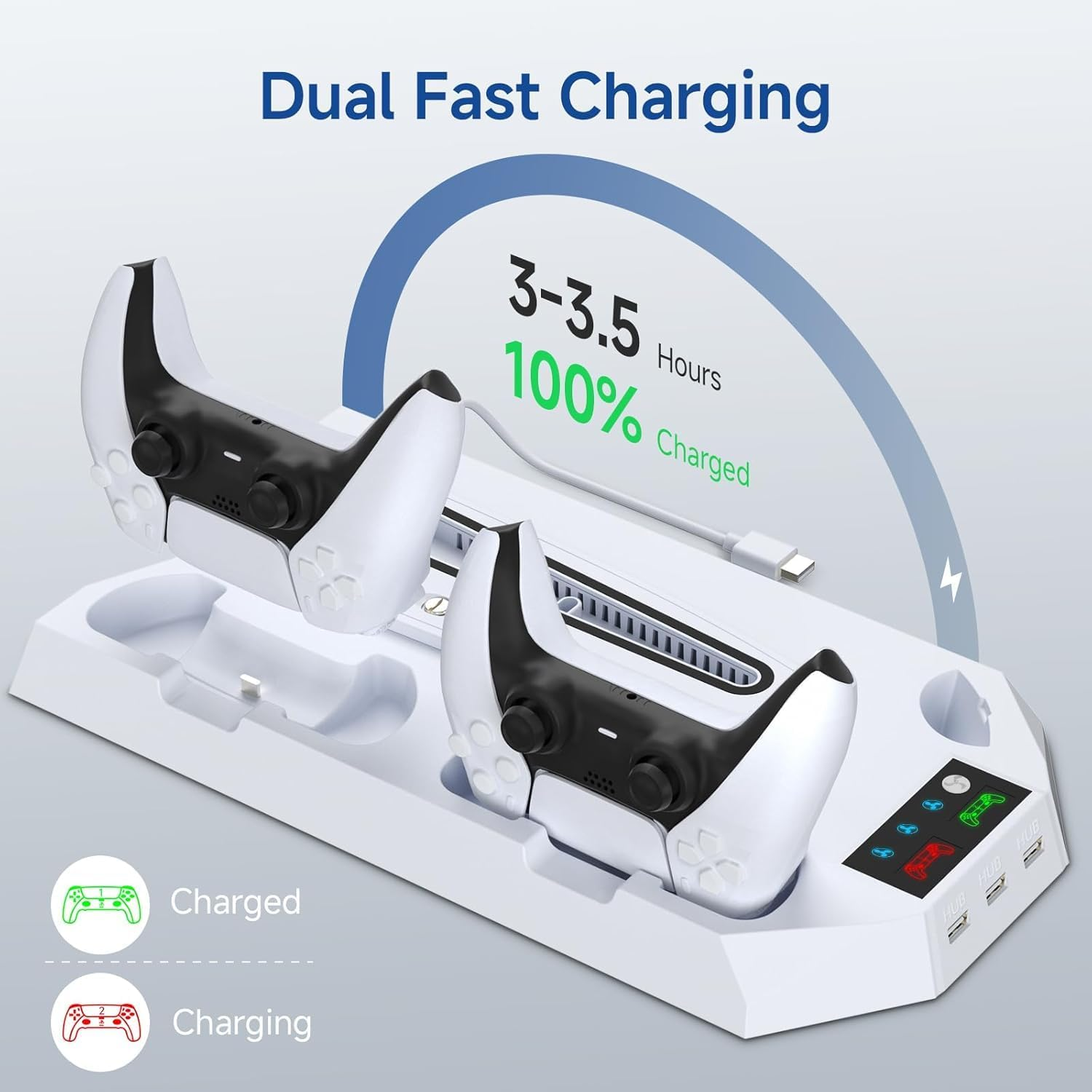 PS5 Cooling Station Stand for Playstation 5 Console, PS5 Slim Pro Cooling Stand with Headset Holder, White image number 6
