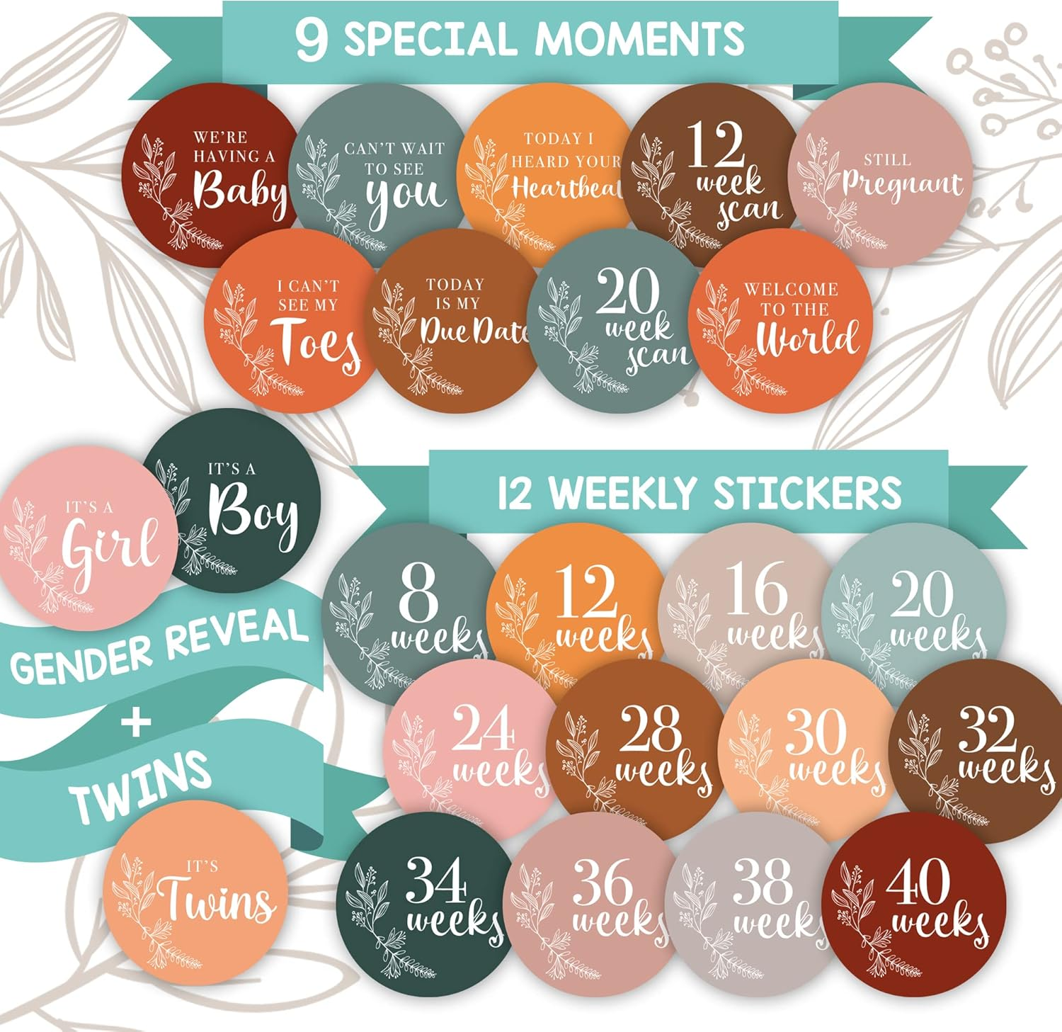 Pregnancy Weekly Milestone Signs 24 Pack, Weekly Baby Bump Stickers Baby Shower Pregnancy Gifts for First Time Moms, Gender Neutral Pregnancy Photography and Announcement Cards image number 5