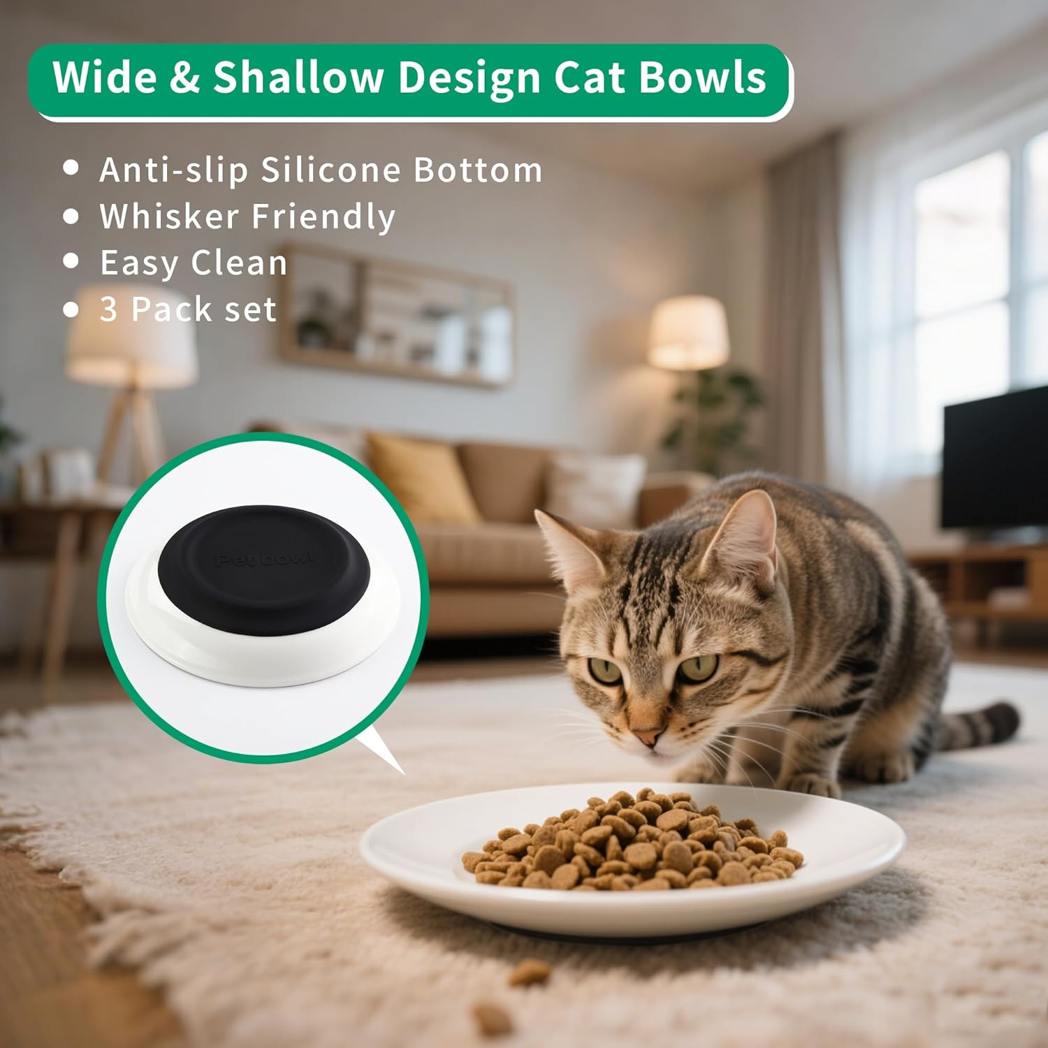 6 Cat Feeding Bowls, Ceramic Rubber Base Non-Slip Diameter 15Cm, Pet Cat and Puppy Bowls image number 4
