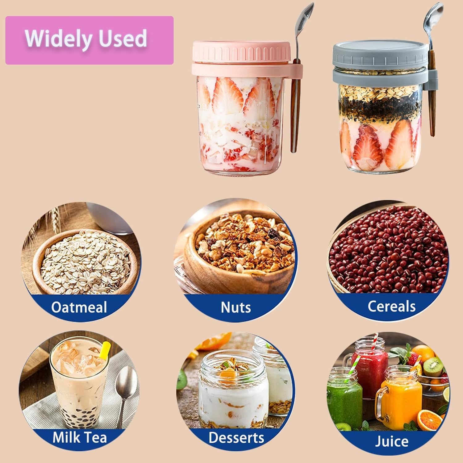 6 Pack Overnight Oats Containers with Lids, Wide Mouth Mason Salad Jars with Lids and Spoons, Glass Food Storage Containers for Yogurt Spice Snacks Sugar Reusable Jars image number 4