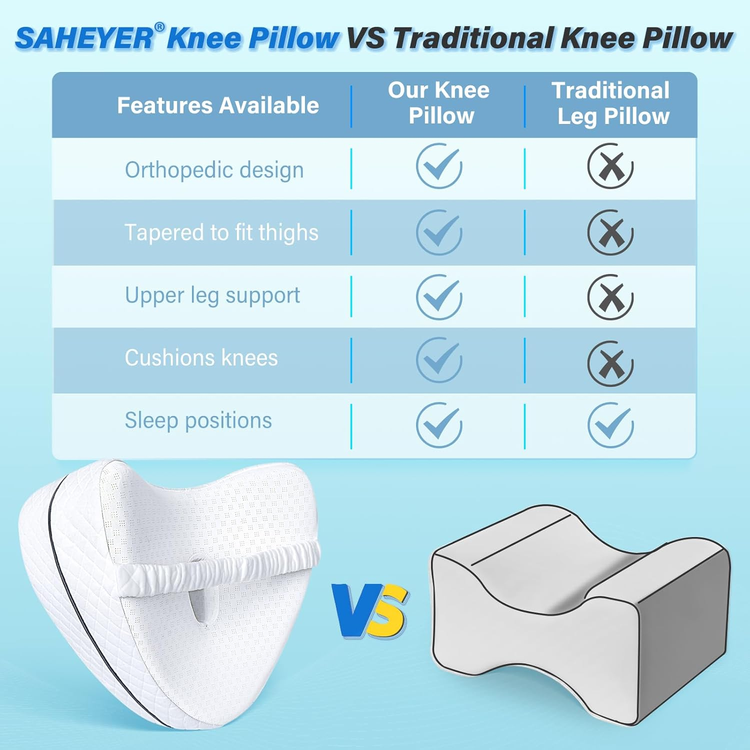 Knee Pillow, Soft Memory Foam Leg Pillows, Cool Ice Silk Hip Support Pillow for Side Sleeper, Body Pillow for Spine Alignment, Sciatica Relief, Post Injury Recovery - with Adjustable Strap (White) image number 5