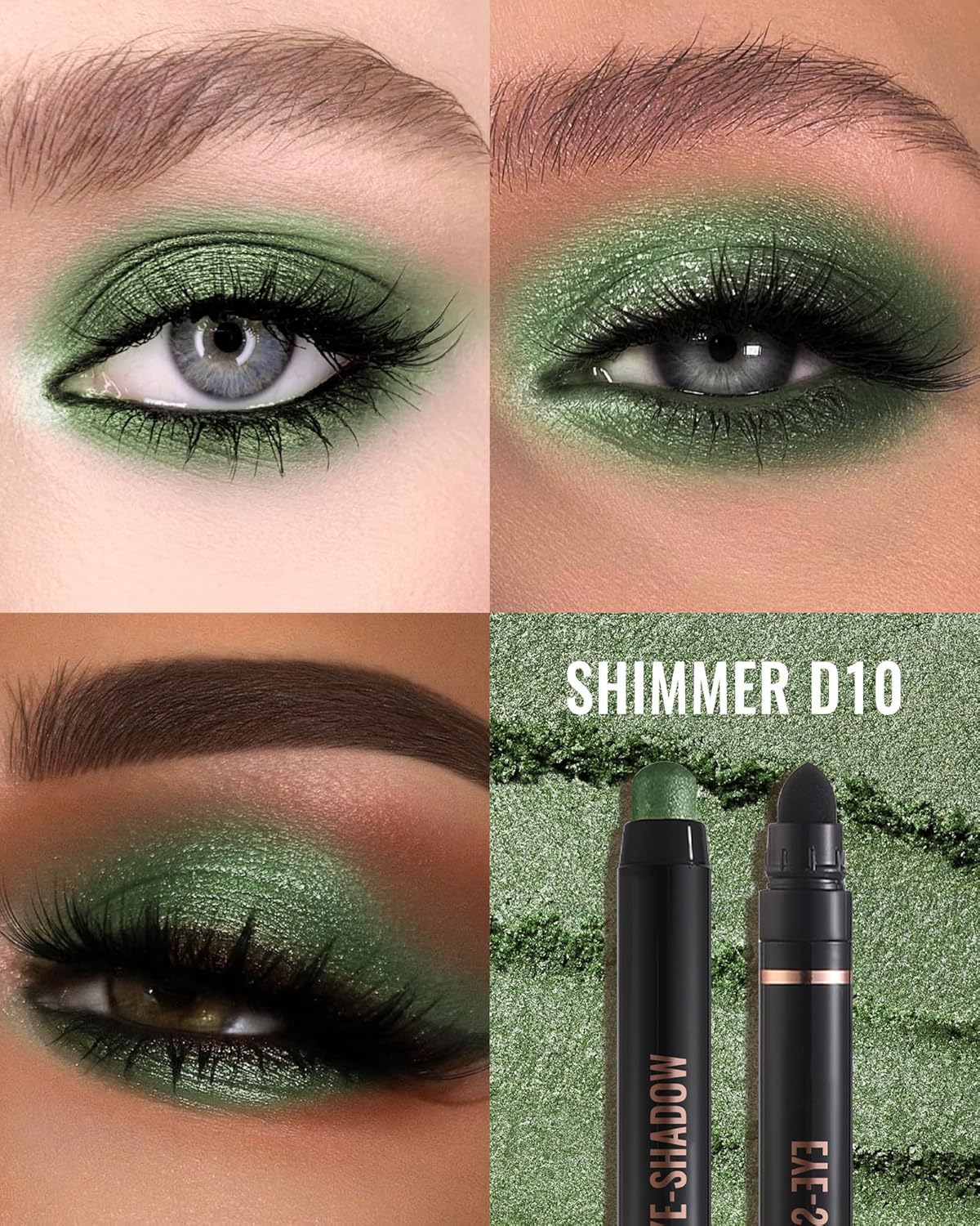Green Glitter Eyeshadow Stick, Rotating Creamy Silky Eyeshadow Stick, Waterproof and Long-Lasting, Shimmer Eyeshadow Pencil Crayon with Smudger, Highly Pigmented Eye Makeup for Wrinkle Free D10 image number 1