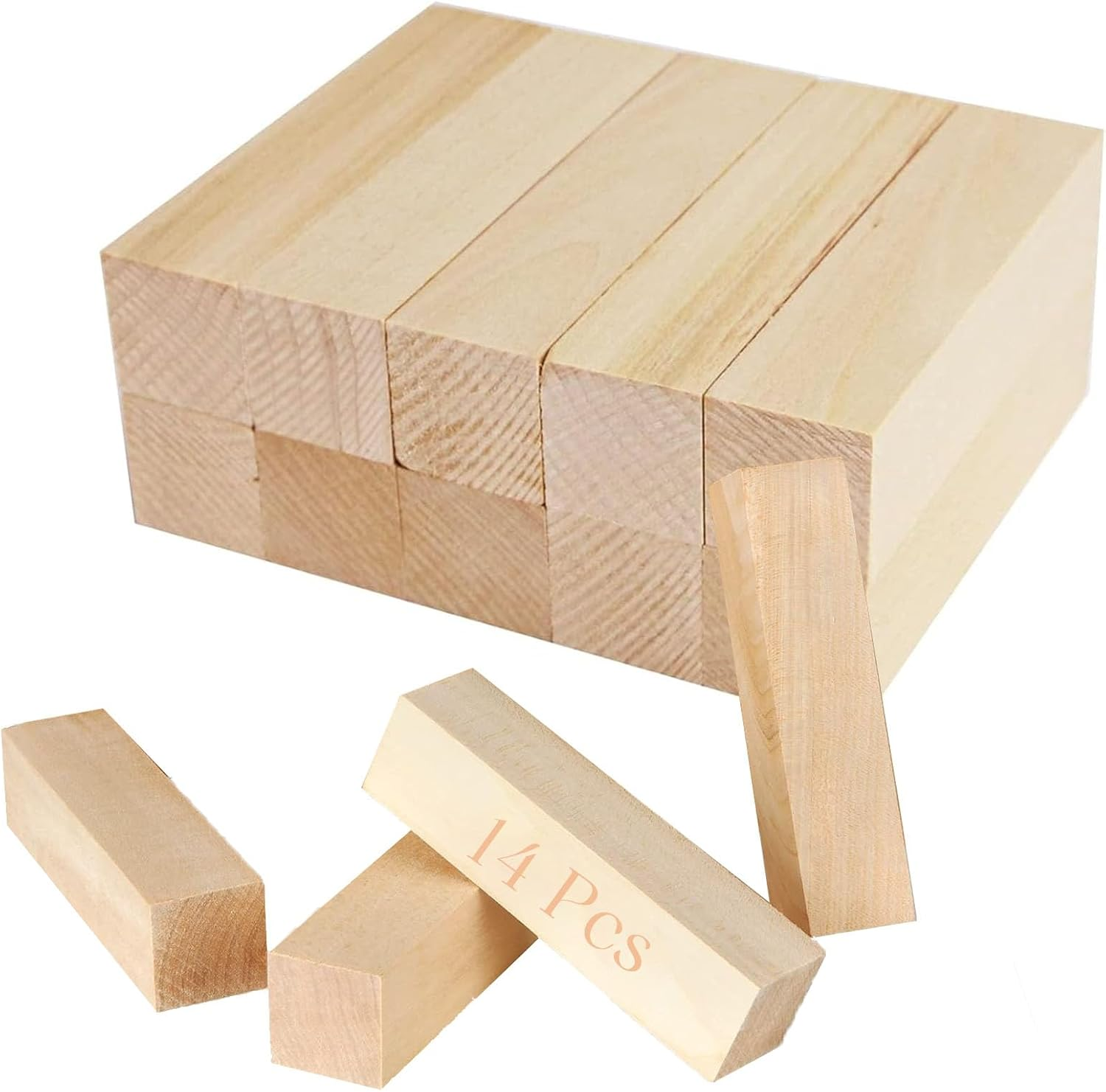 14 PCS Wood Carving Blocks, Basswood, Rectangular, 10 X 2.5 X 2.5 Cm, DIY, Carved Handicrafts image number 4