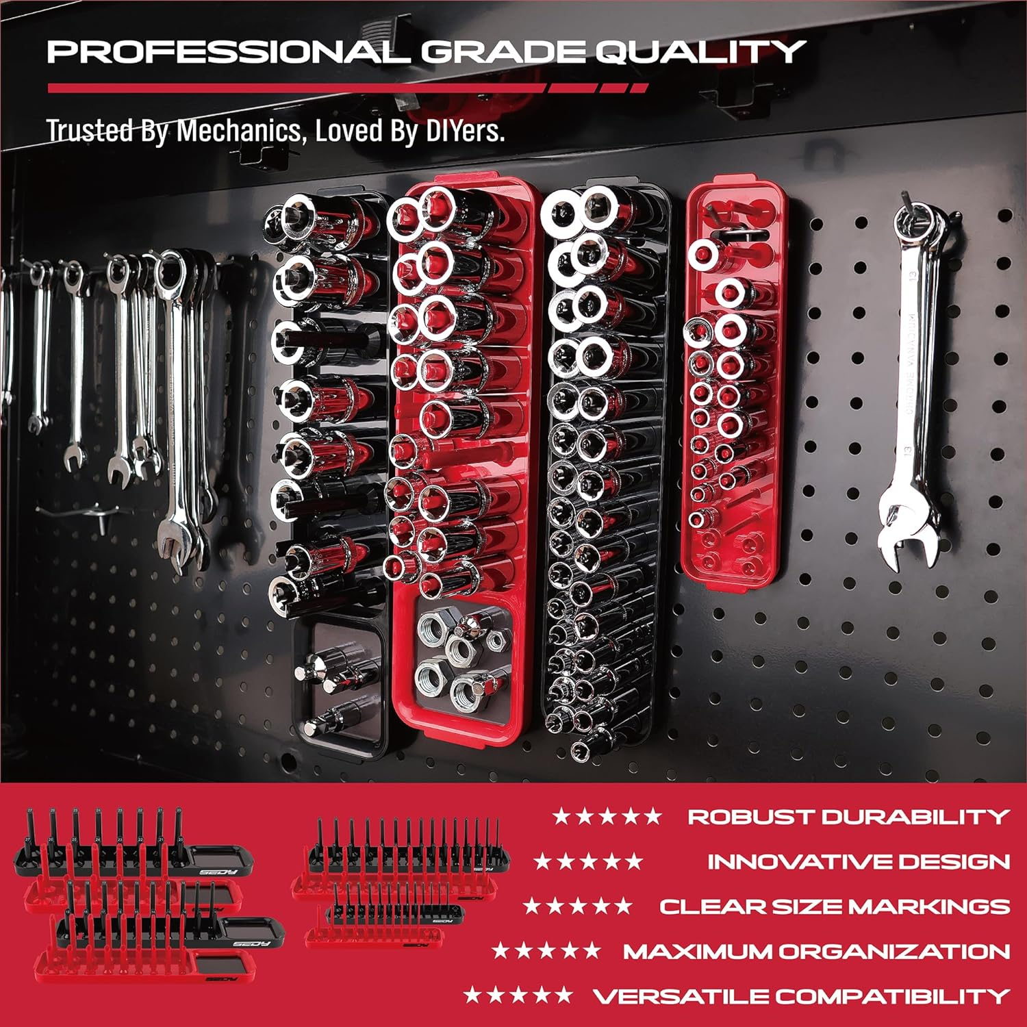 SEDY 8-Piece Socket Holder Tool Tray Organizer, Socket Storage Organizer Set for Toolbox Tools Trays Drawer 1/2 3/8 1/4 Inch Drive Socket Holder image number 3