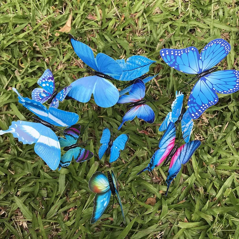 V-Time 24Pcs Garden Butterfly Decorations Outdoor Waterproof Butterfly Stakes Ornaments for Indoor/Outdoor Yard/Christmas Patio Plant Pot Flower Bed Home Decoration (Blue) image number 4