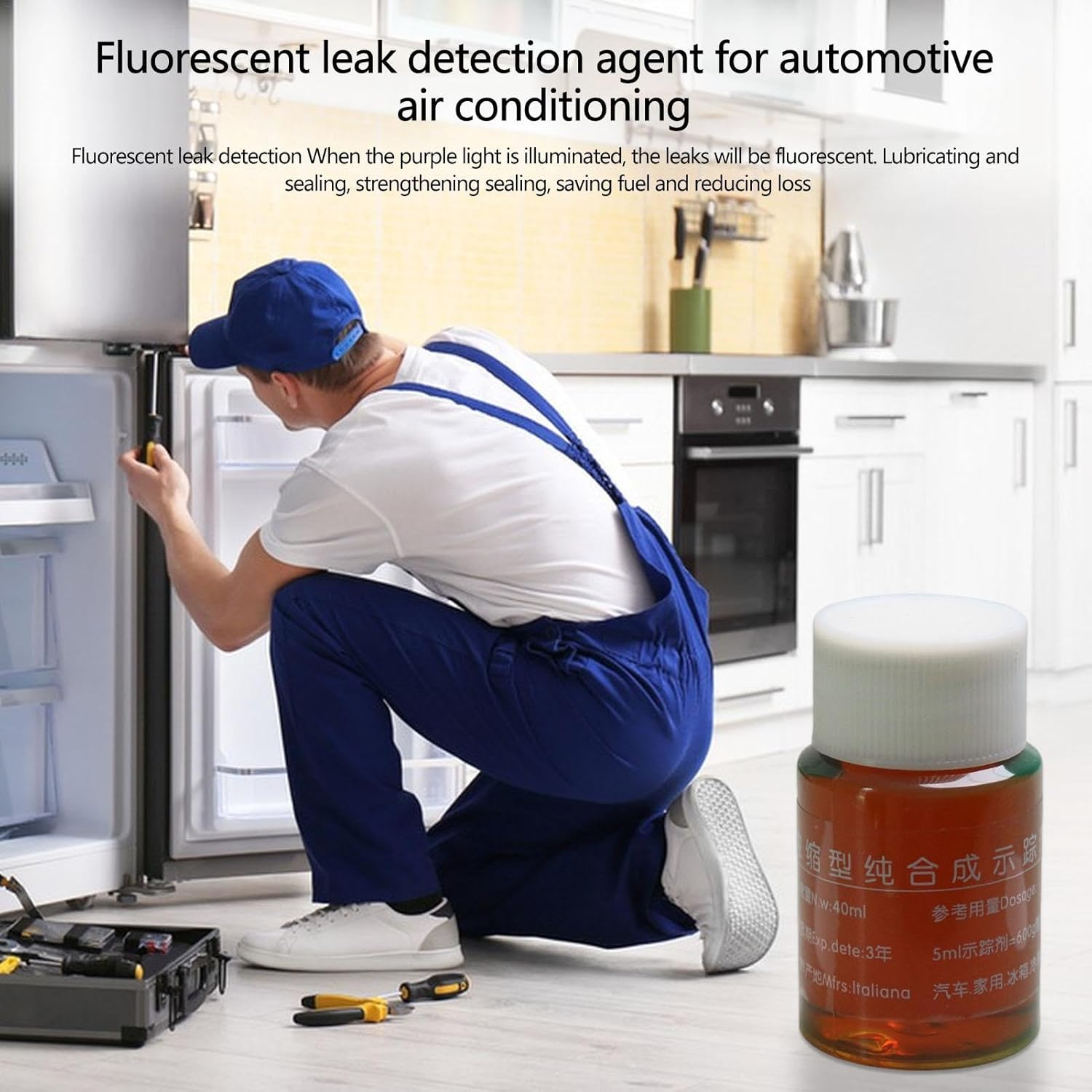 AC Leak Detector, 40Ml Fluorescent Leak Detector | Effective for Engine Coolant Dyes, Oil Spills, Automotive Hoses, Air Conditioners, Water Pumps image number 2