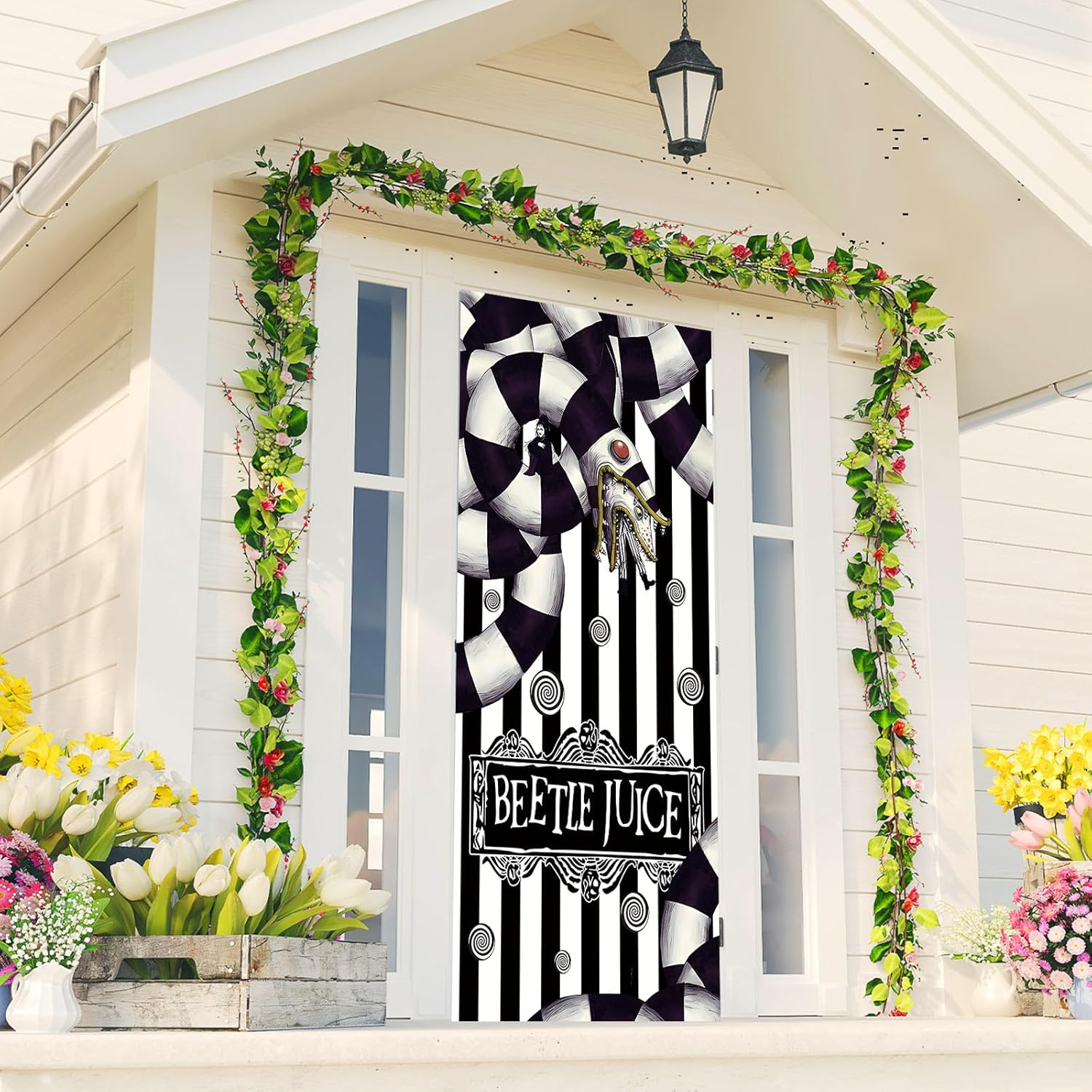 Scary Creepy Halloween Door Cover Halloween Photo Backdrop Birthday Party Decorations and Supplies for Home image number 1