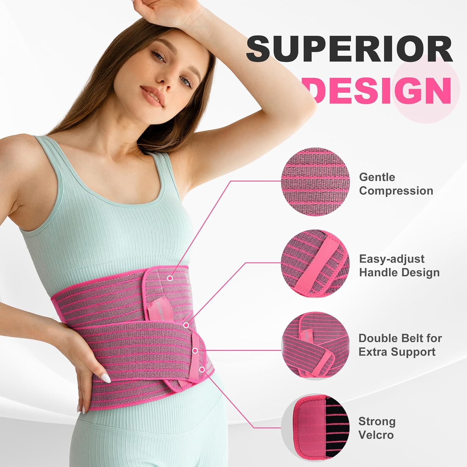 Abdominal Binder Post Surgery - Postpartum Belly Band Wrap | Post C Section Belly Binder Recovery Belt | Stomach Compression Hernia Belt for Men or Women after Pregnancy image number 6