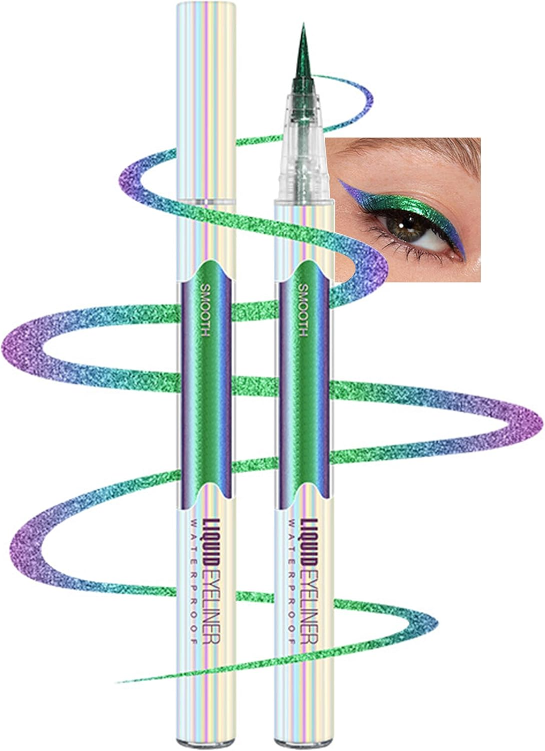 Erinde Chameleon Liquid Eyeliner Pen, Liquid Glitter Eye Makeup, Highly Pigmented, Metallic Intense Multicolor Shifting Waterproof Eyeliner, Ultra-Fine Tip, Longwearing, Smudge-Proof #02 - 01Blue image number 2