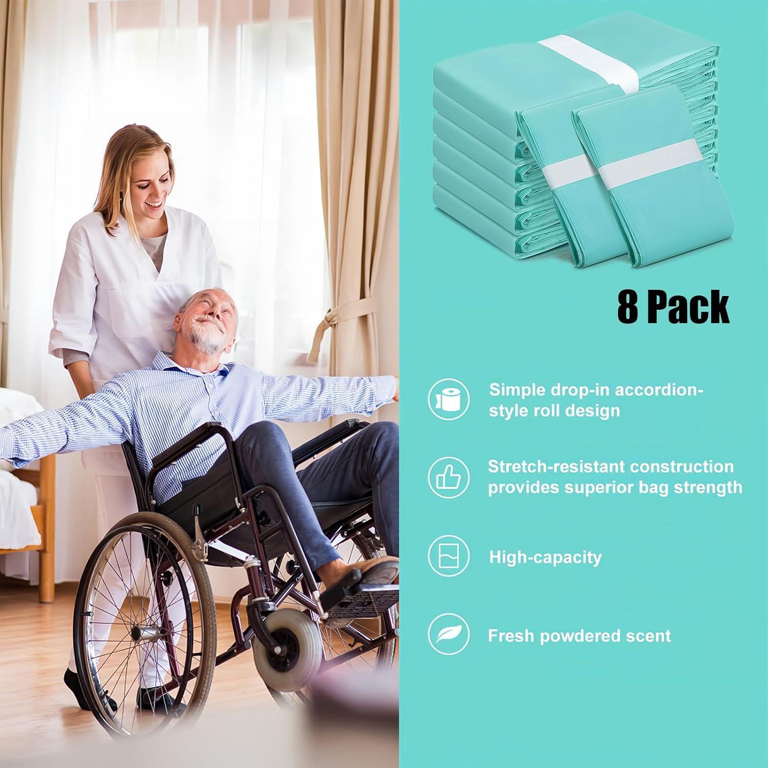 10 Pack Nappy Bin Liners Refill Bags Compatible with KORBELL 16L,Newborn Baby Diaper Pail Liner Odour-Proof,Holds up to 1200 Nappies(10 Meters Each) (Green) image number 2