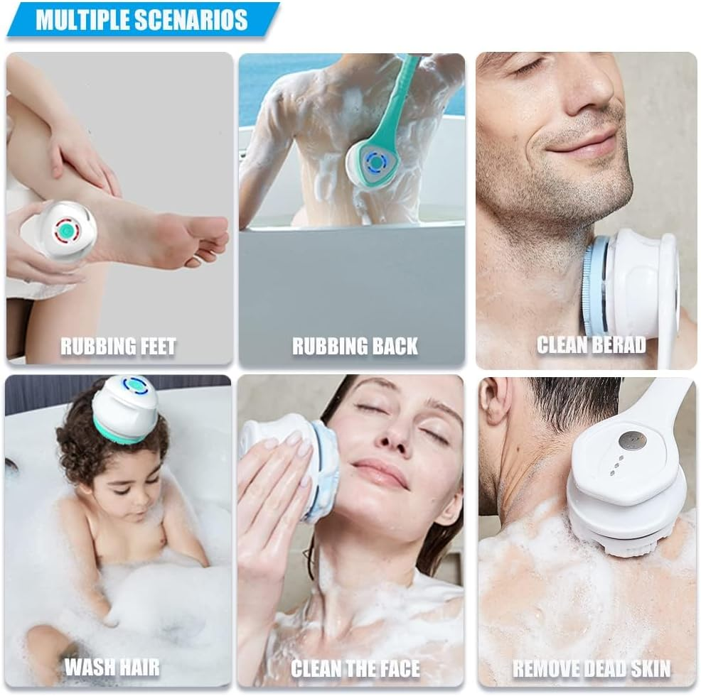 Electric Body Brush, Electric Body Scrubber Spin Scrubber for Shower Bathing Cleansing Wash Deep Cleaning with Siliconewith 5 Attachments Brush Heads Rechargeable IPX67 Waterproof image number 6