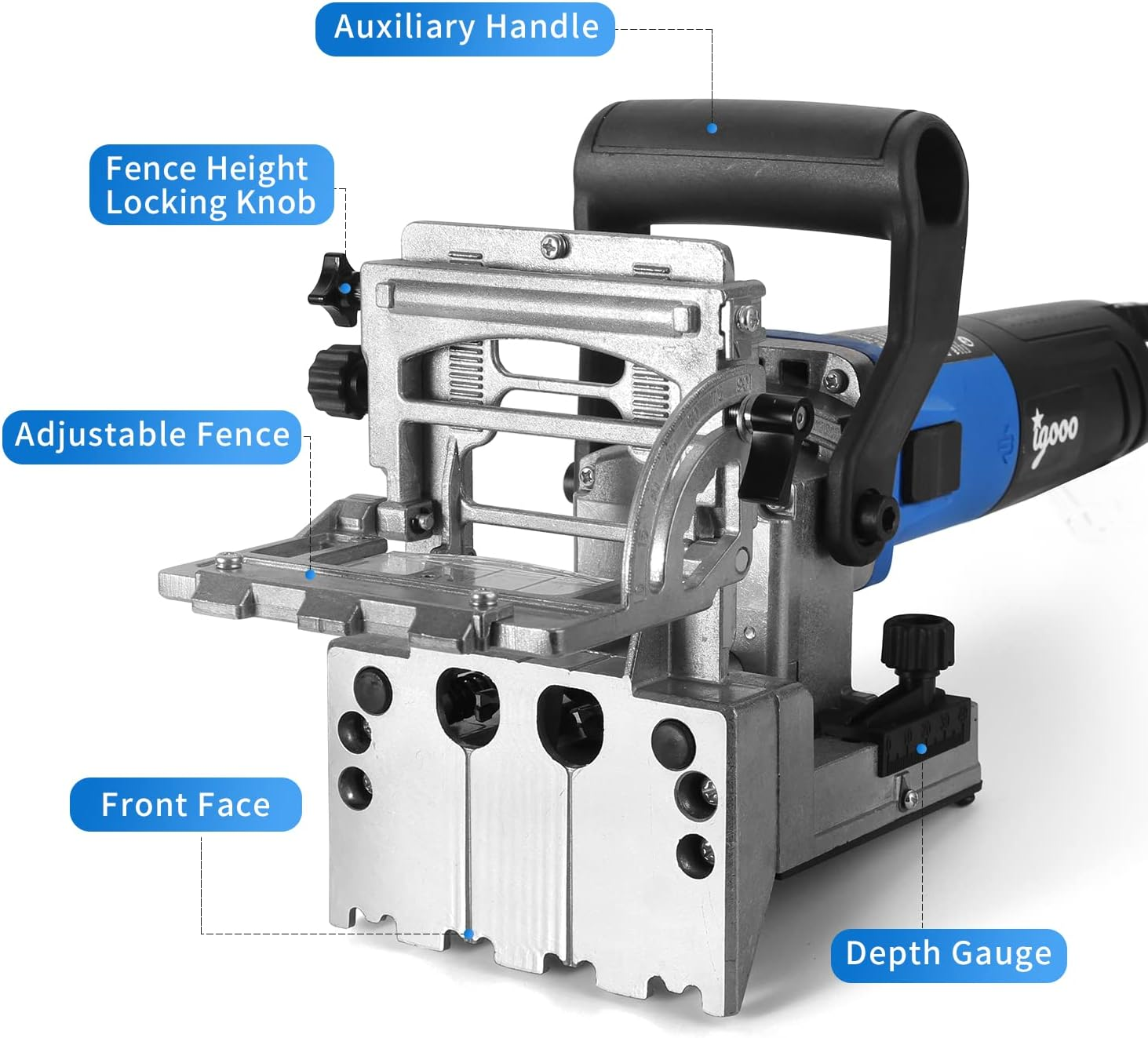 Igooo Dual-Spindle Doweling Jointer DJ710, 710W 230V 50Hz, UK/DE Plug, Wood Plate Joiner, 2X8Mm and 2X6Mm Drilling Bits, 80 Dowels image number 3
