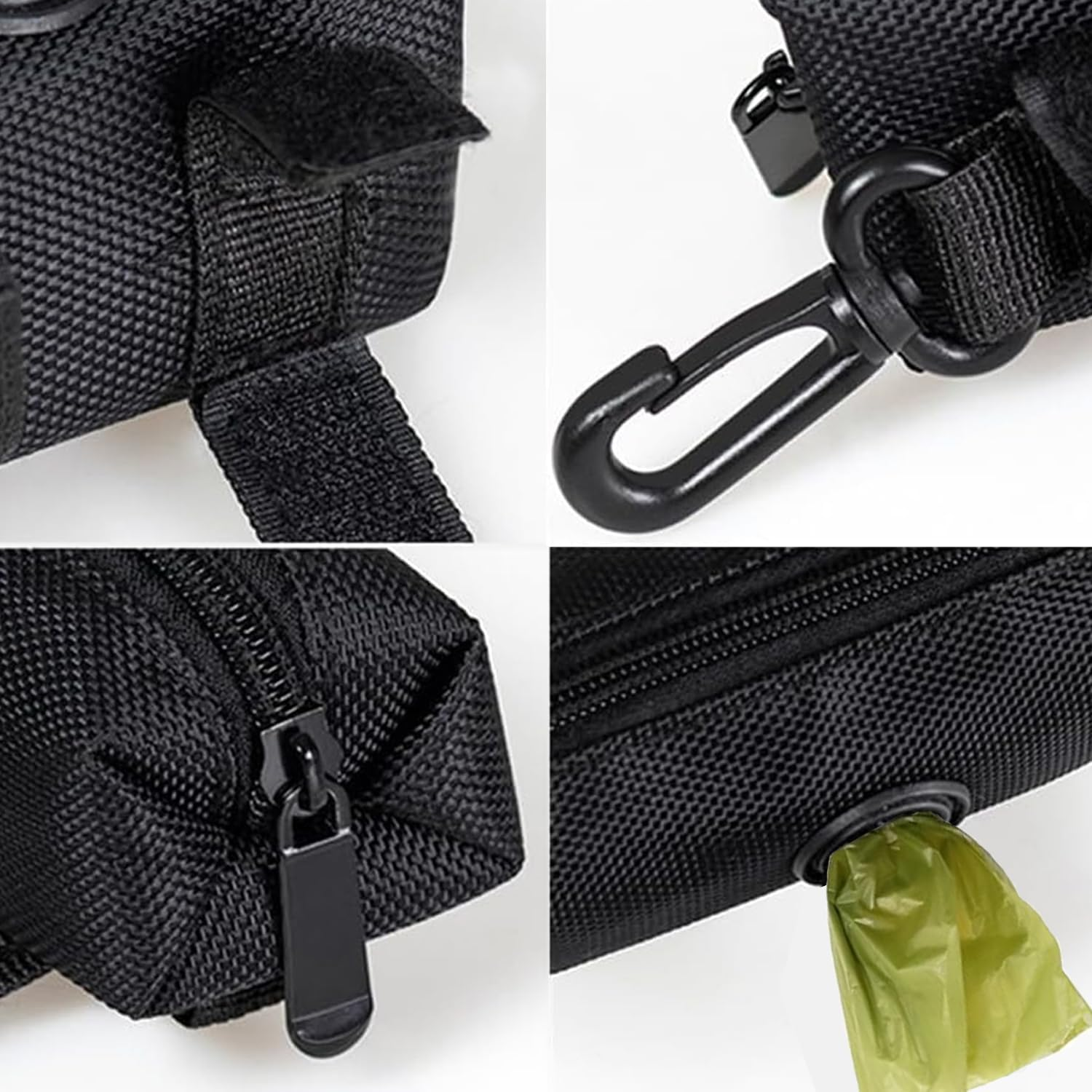 BEANPRECOY 2 PCS Dog Poop Bag Holder for Leash Attachment Waterproof Dispenser with Carabiner & 4 Pet Waste Bags Hands-Free Design for Walking Running Soft Fabric Zipper Fits All Leash image number 6