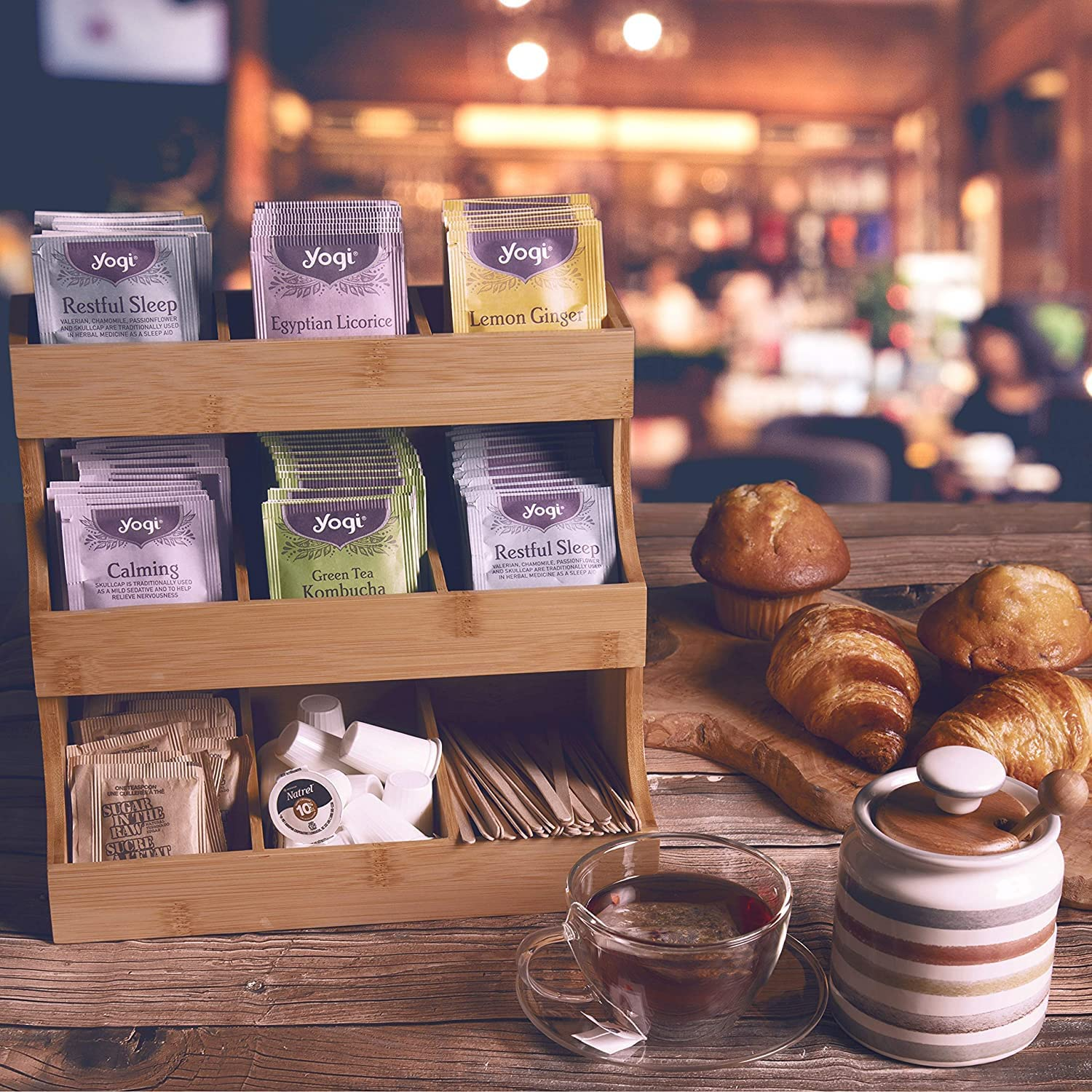 THEODORE Vertical Bamboo Tea Bag Organizer - Holds 180 Bags - Elegant Wooden Storage Box for Home, Office, Caf&eacute; - Also Holds Sugar Packets and Creamers image number 6