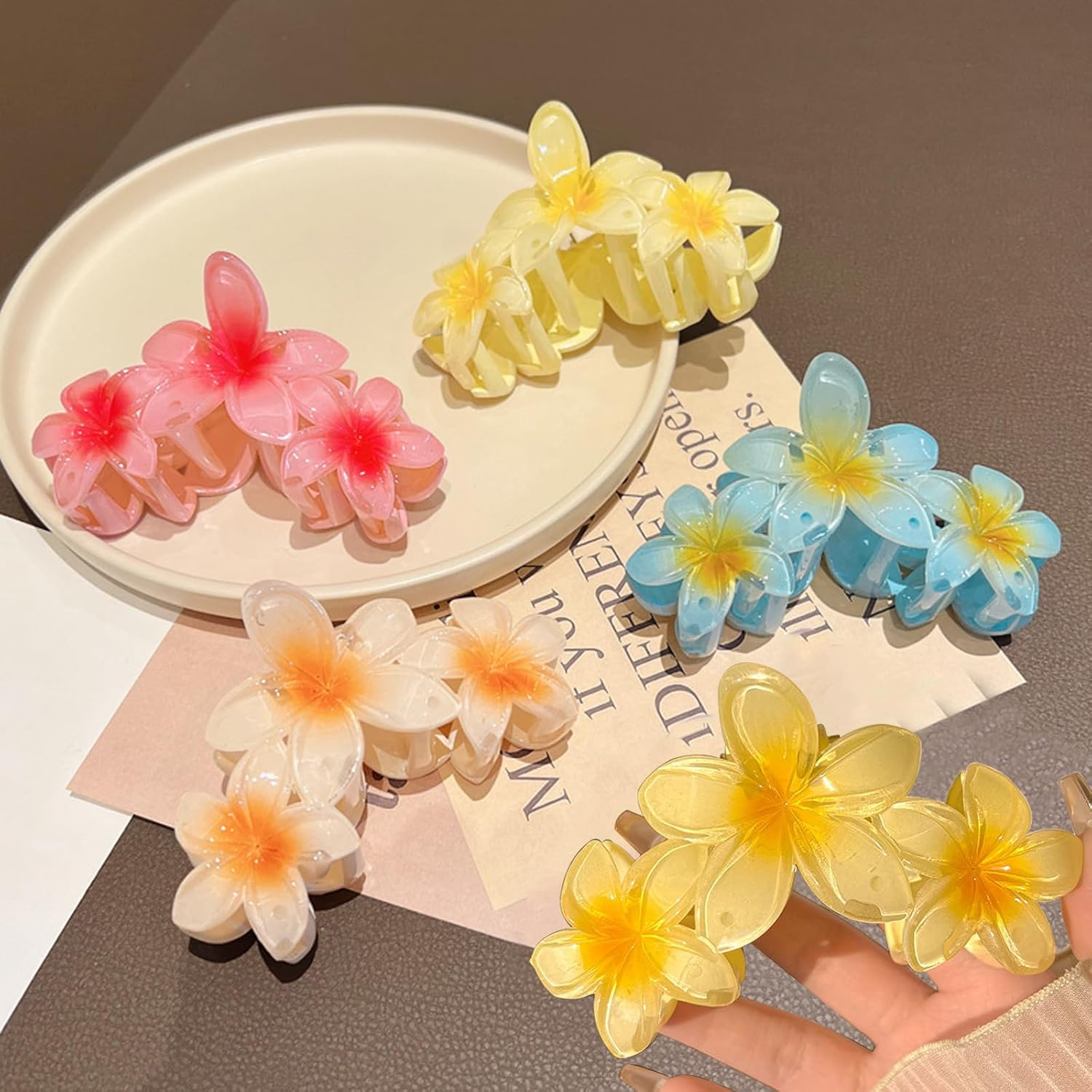 Niaciswe Hawaiian Flower Claw Clips, Pack of 4 Flower Hair Clips, Flower Hair Clips, Large Claw Clips for Thick Hair, Flowers Hair Clip, Large for Washing Face