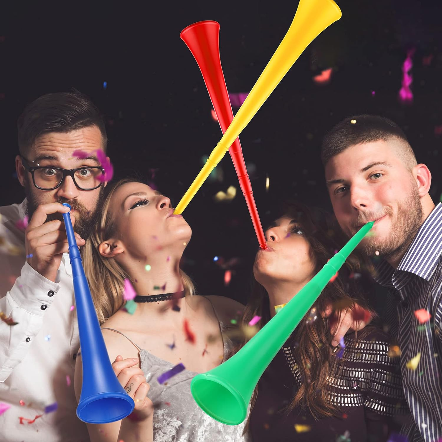 Outus 8 Pcs Noise Makers Includes 4 Pcs Matracas Wooden Ratchet Noise Maker 4 Pcs Vuvuzela Air Horn Collapsible Plastic Blow Horn Stadium Horn for Sporting Events Party Favor image number 5