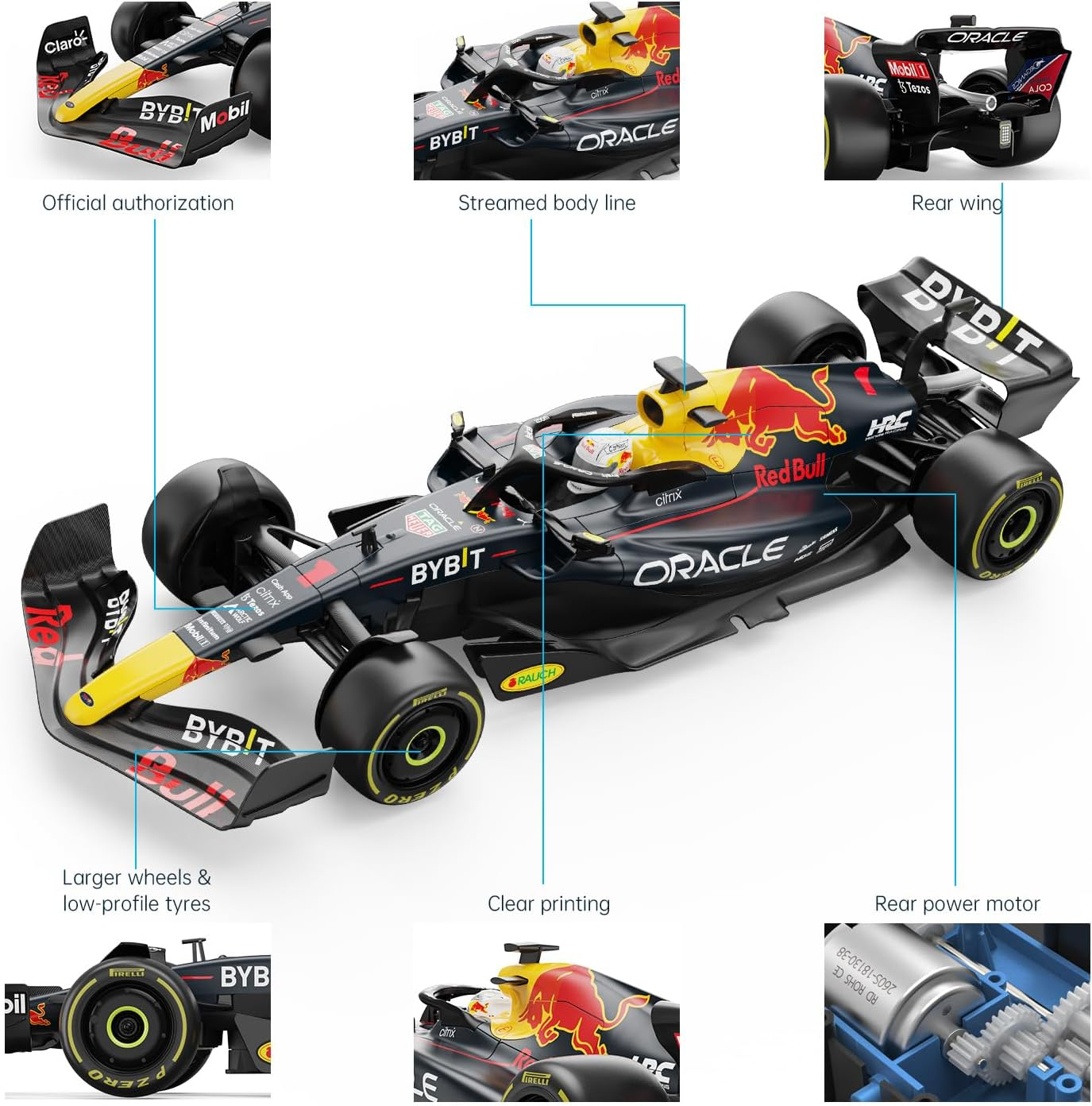 Rastar 1/12 F1 Red Bull Car, Oracle Red Bull Racing F1 RB18 Remote Control Car Model, New 2022 Red Bull Racing Formula 1 Max Verstappen, 2.4G image number 6