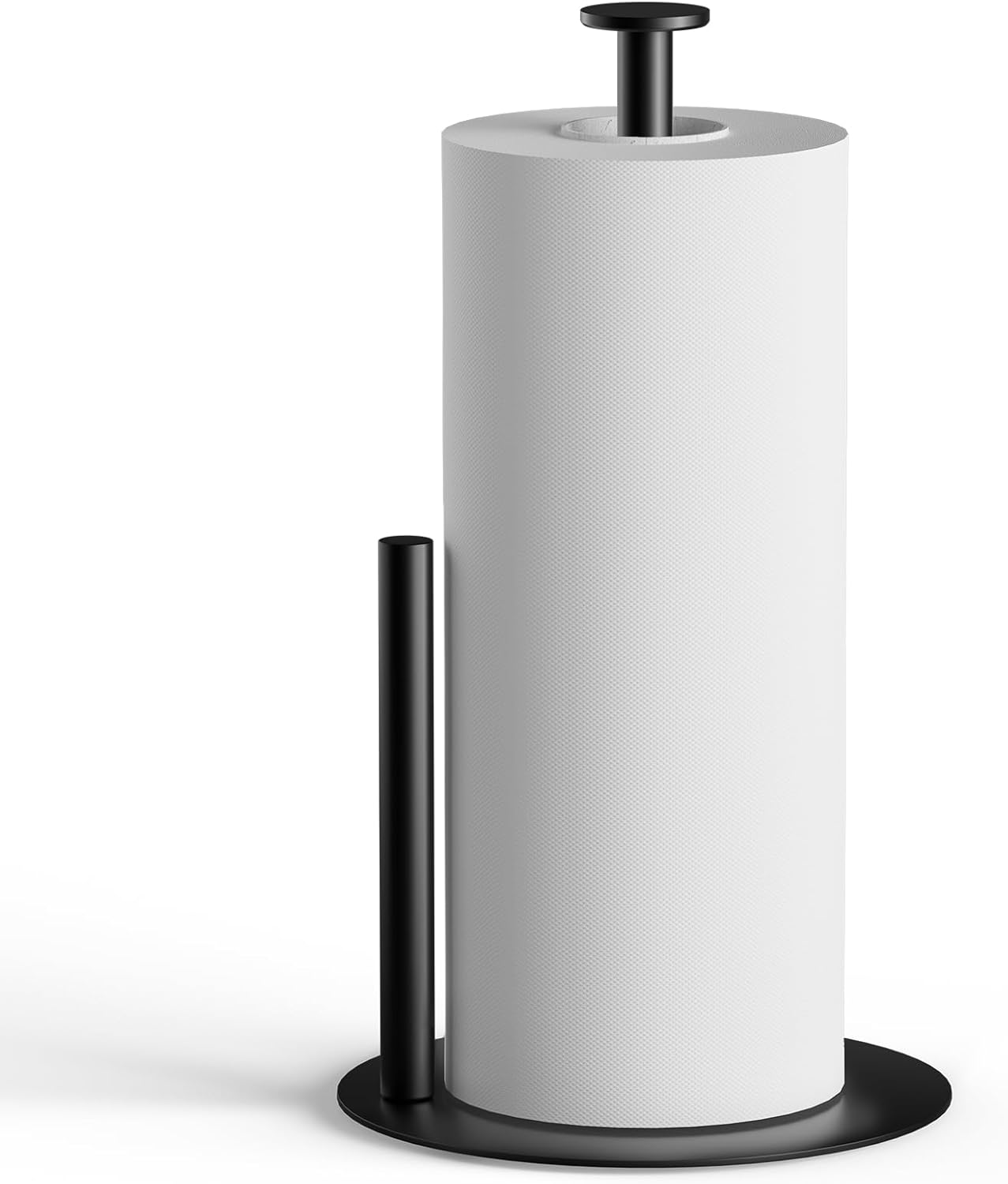Paper Towel Holder Countertop, Premium Stainless Steel Kitchen Roll Dispenser for Kitchen Organization and Storage,Weighted round Base Vertical Paper Towel Roll Holder Stand(Black) image number 5