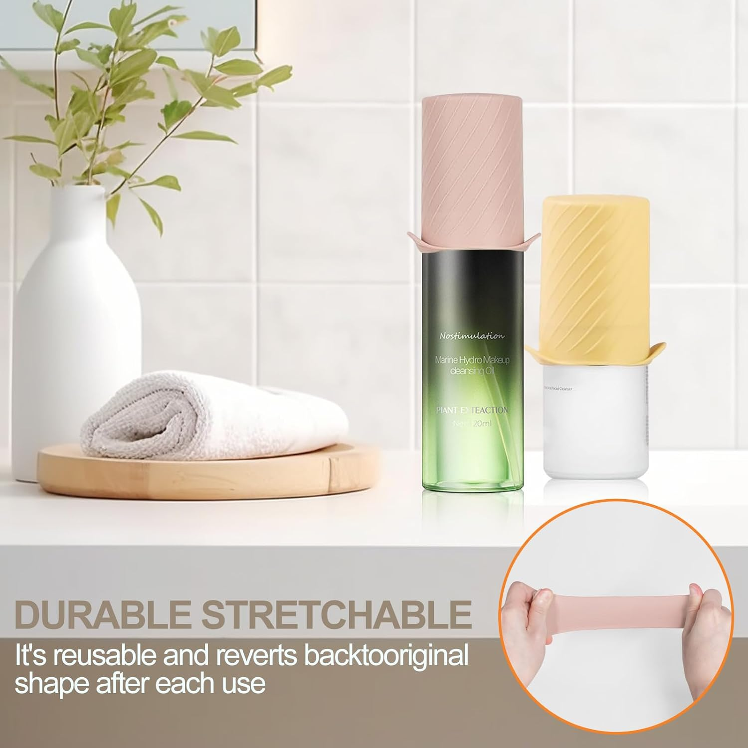 Silicone Bottle Covers, 8 Pack - Cruise Ship Essentials by H HOME-MART, Travel Accessories for Women & Men, Leak-Proof, Fits Most Travel Size Toiletry Bottles image number 4