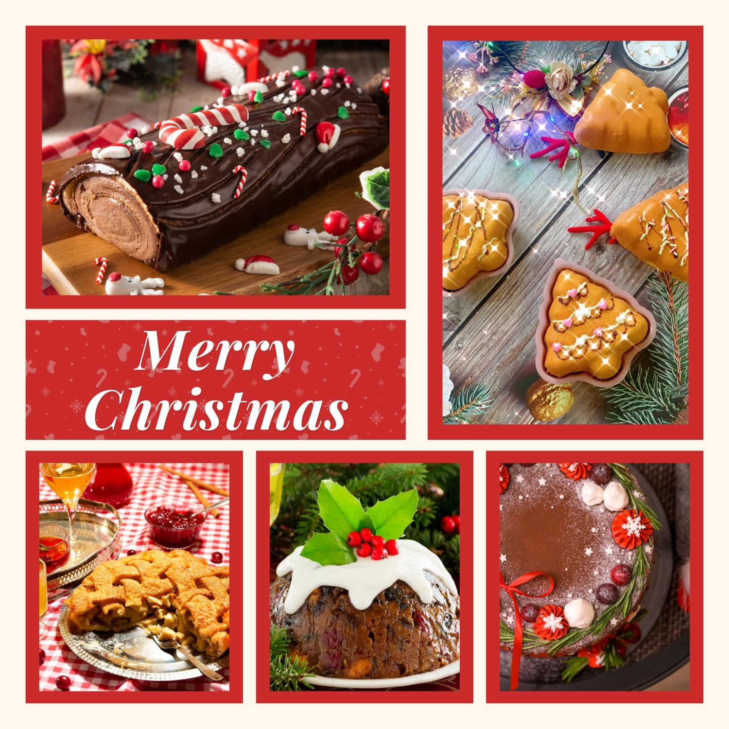 Crethinkaty Christmas Tree Shape Mini Cake Pan Pie Molds, 5.3 in Cake Tin Non Stick Bakeware for Christmas Cake Chocolate Fondant Sweets Baking Molds image number 2