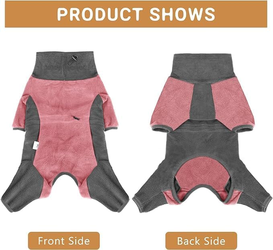 Dog Winter Coat Warm Fleece Jacket for Small Medium Large Dog Full Body Dog Onesie with Legs Adjustable Pet Cold Weather Bodysuit Pink/Grey (L) image number 3