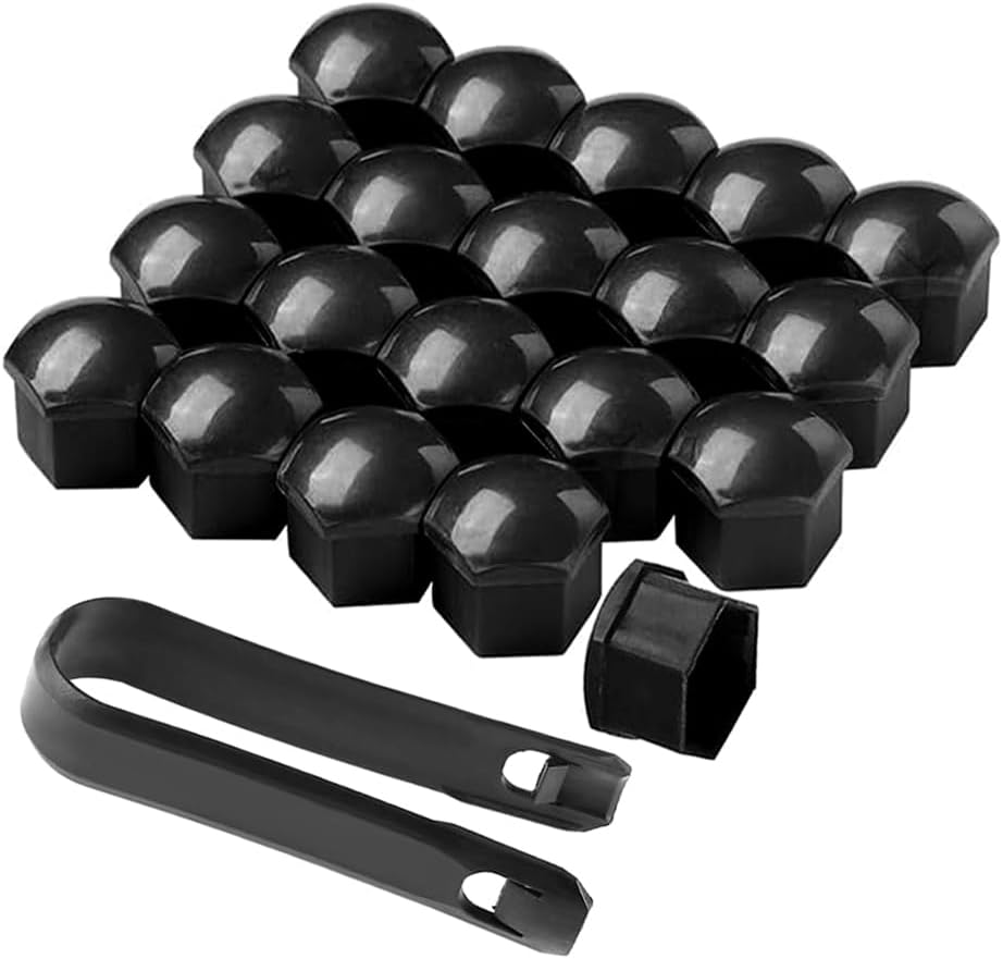 Qitindasen Pack of 20 17 Mm Car Wheel Nut Covers, Universal Tyre Nut Caps, Hexagonal Car Hub Screw Cover with Removal Tool (Black) image number 4